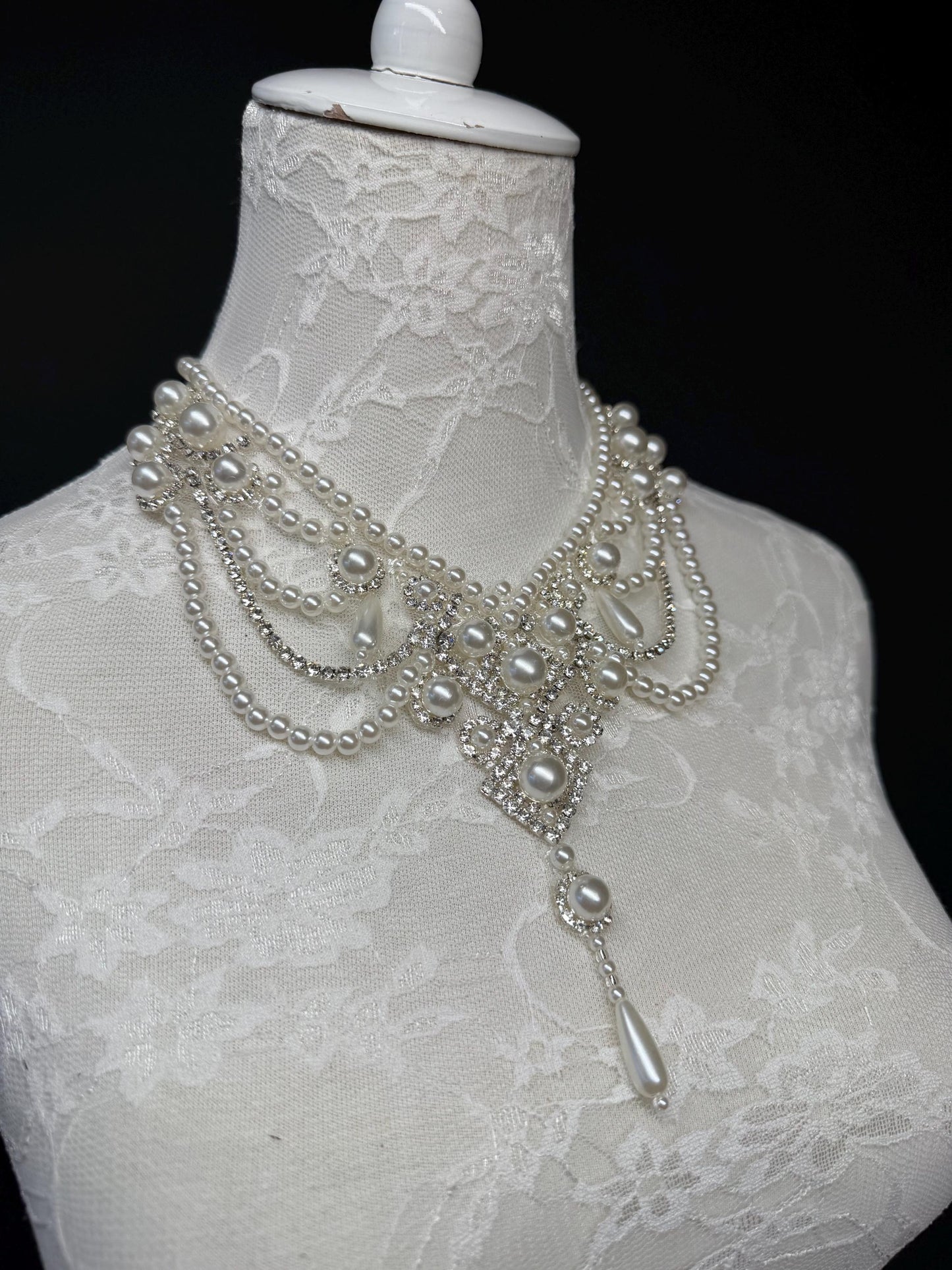Pearl Jewel Necklace, Handmade Elegant Bridal Necklace, Diamante, Jewels, Silver