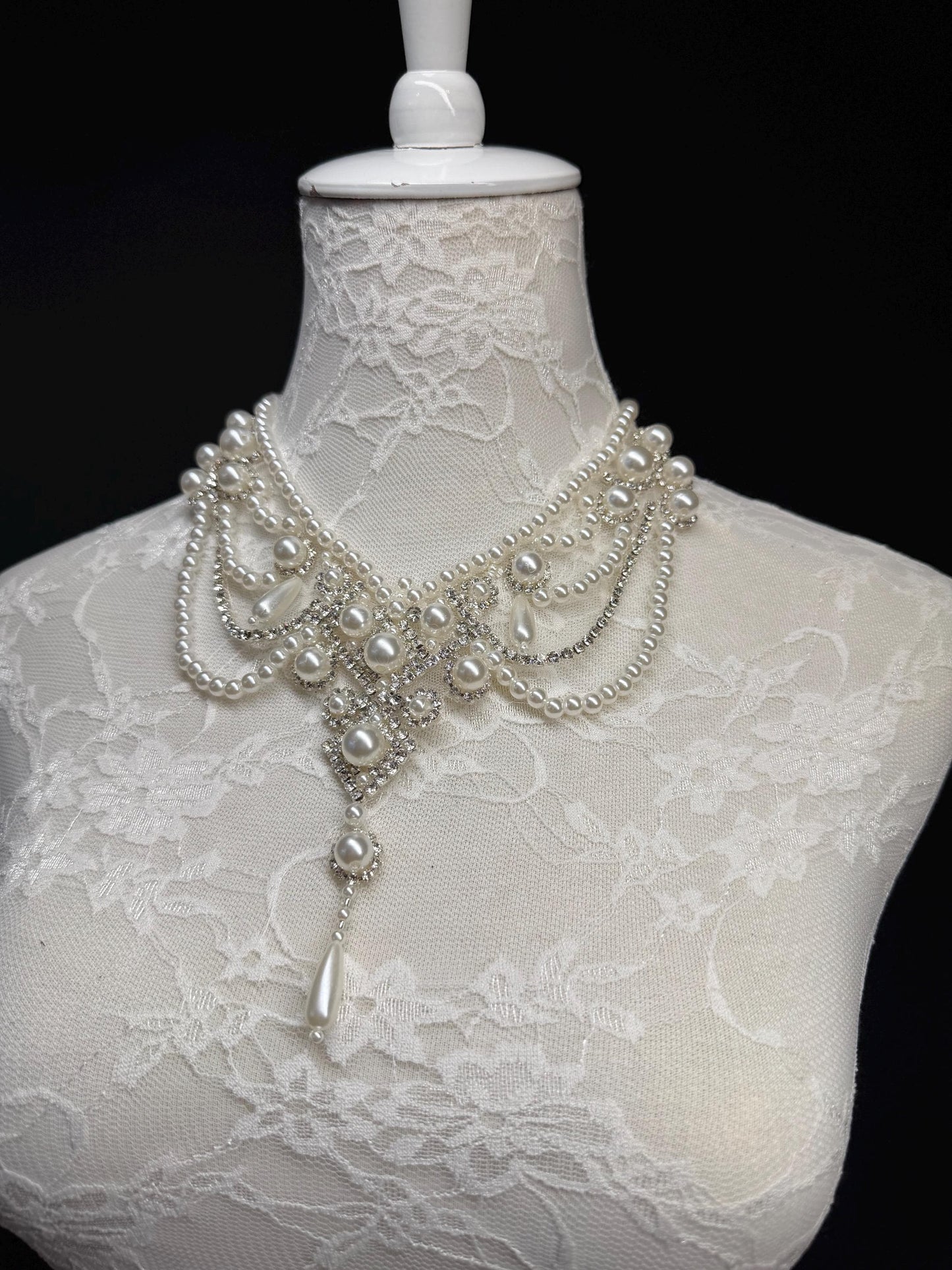 Pearl Jewel Necklace, Handmade Elegant Bridal Necklace, Diamante, Jewels, Silver