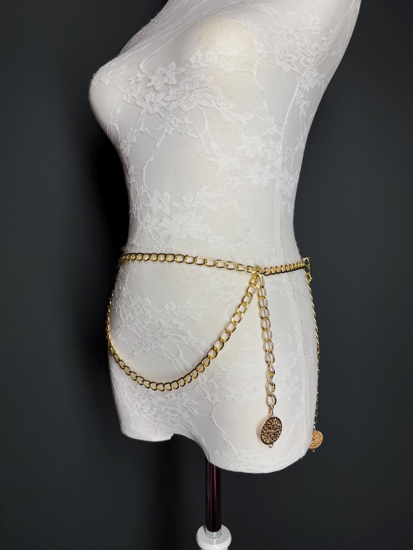 X-long Ring Belt, Metal Chain Belt, Teen Sizes, Size 18”-60”, Fan Design, Fan Collection, Gold, Metal belt, Fashion Accessory