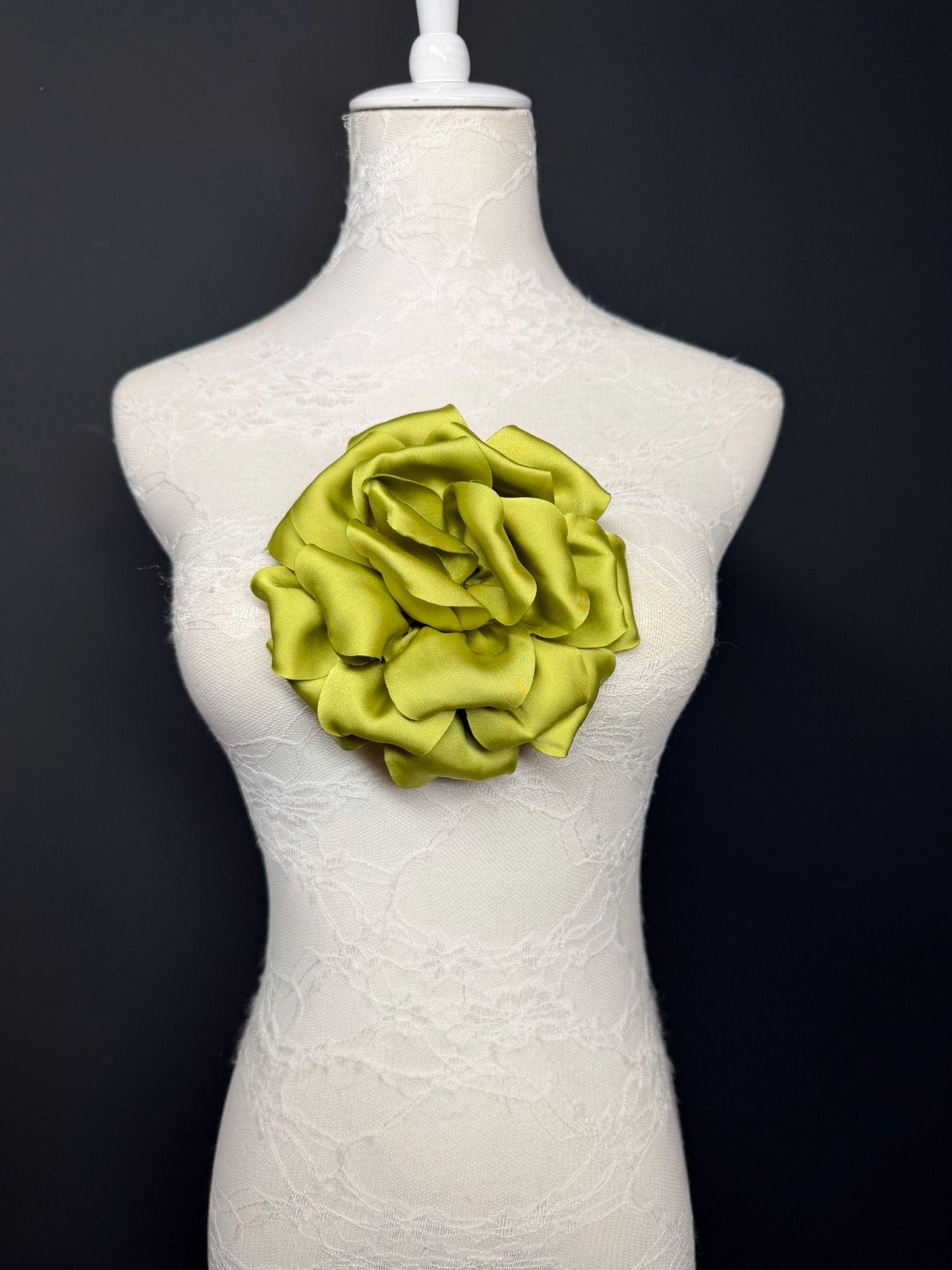 Light Gold Handmade Satin Corsage Flower, Pin-On Brooch (6" Wide)
