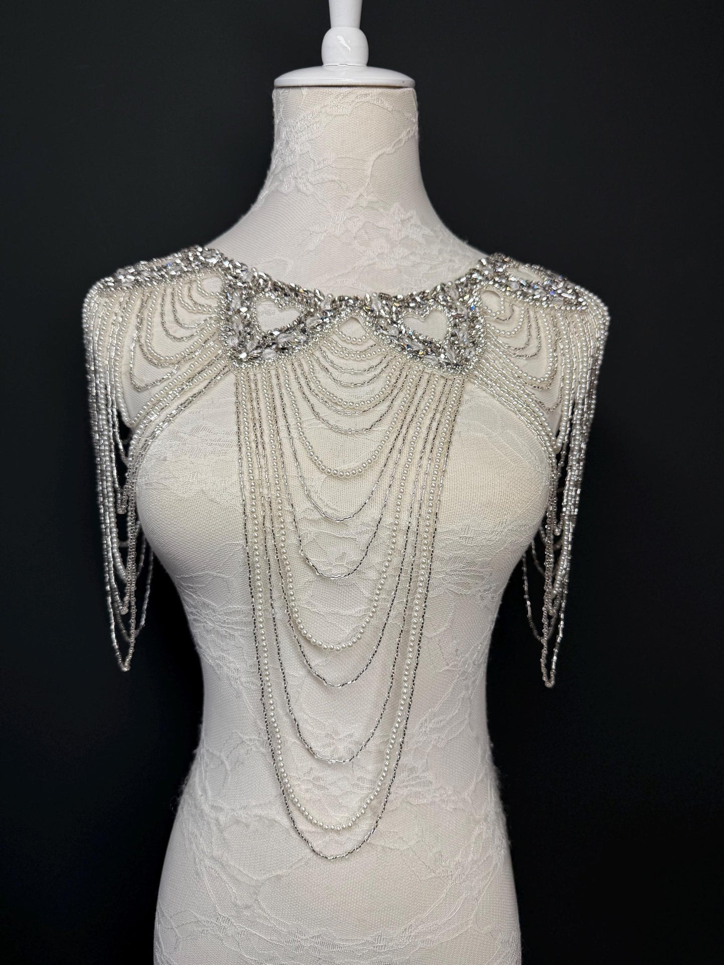 Jewel Pearl Shoulder Accessory, Bridal, Elegant, Rhinestone, Beaded shoulder jewellery