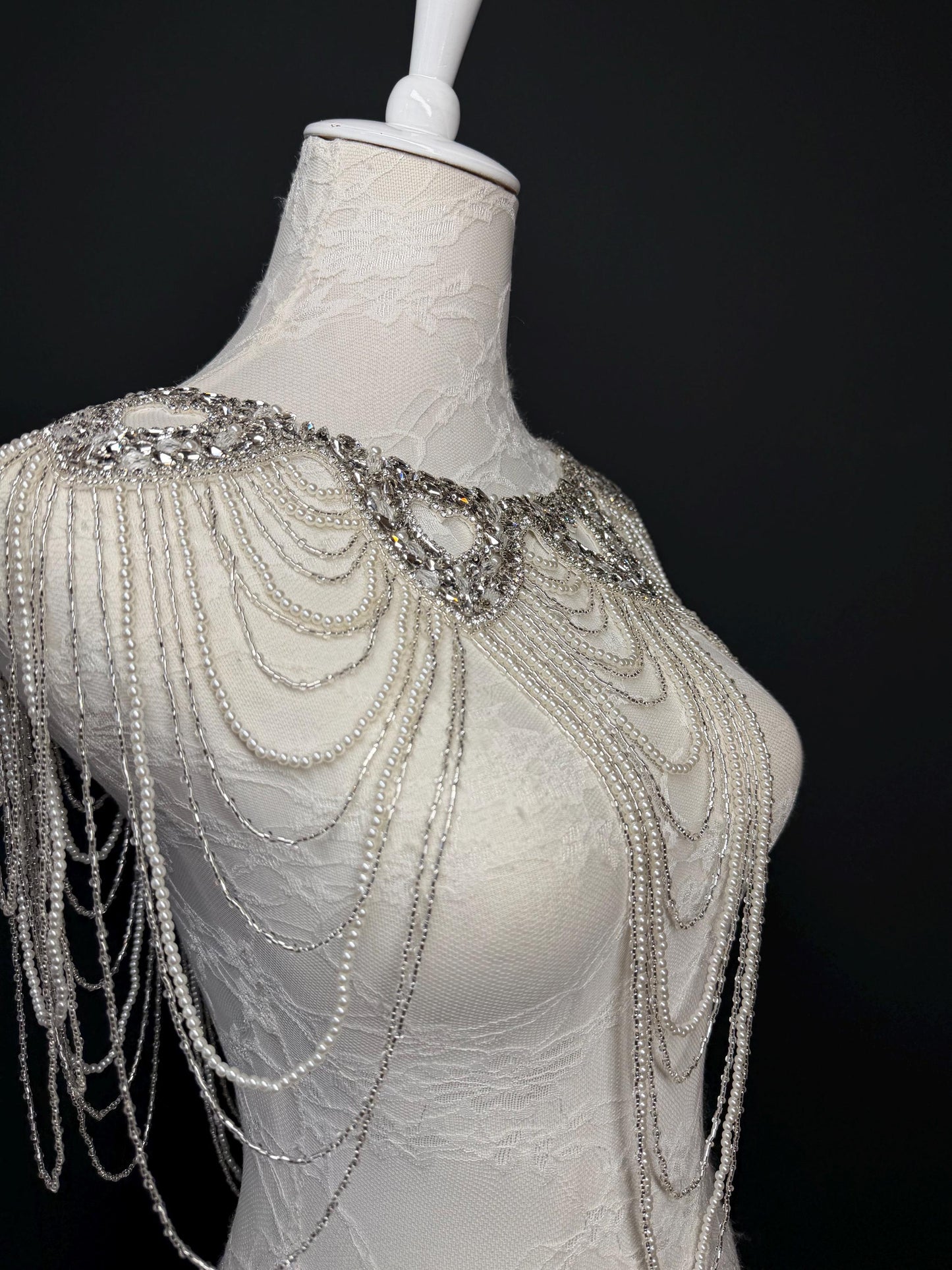 Jewel Pearl Shoulder Accessory, Bridal, Elegant, Rhinestone, Beaded shoulder jewellery