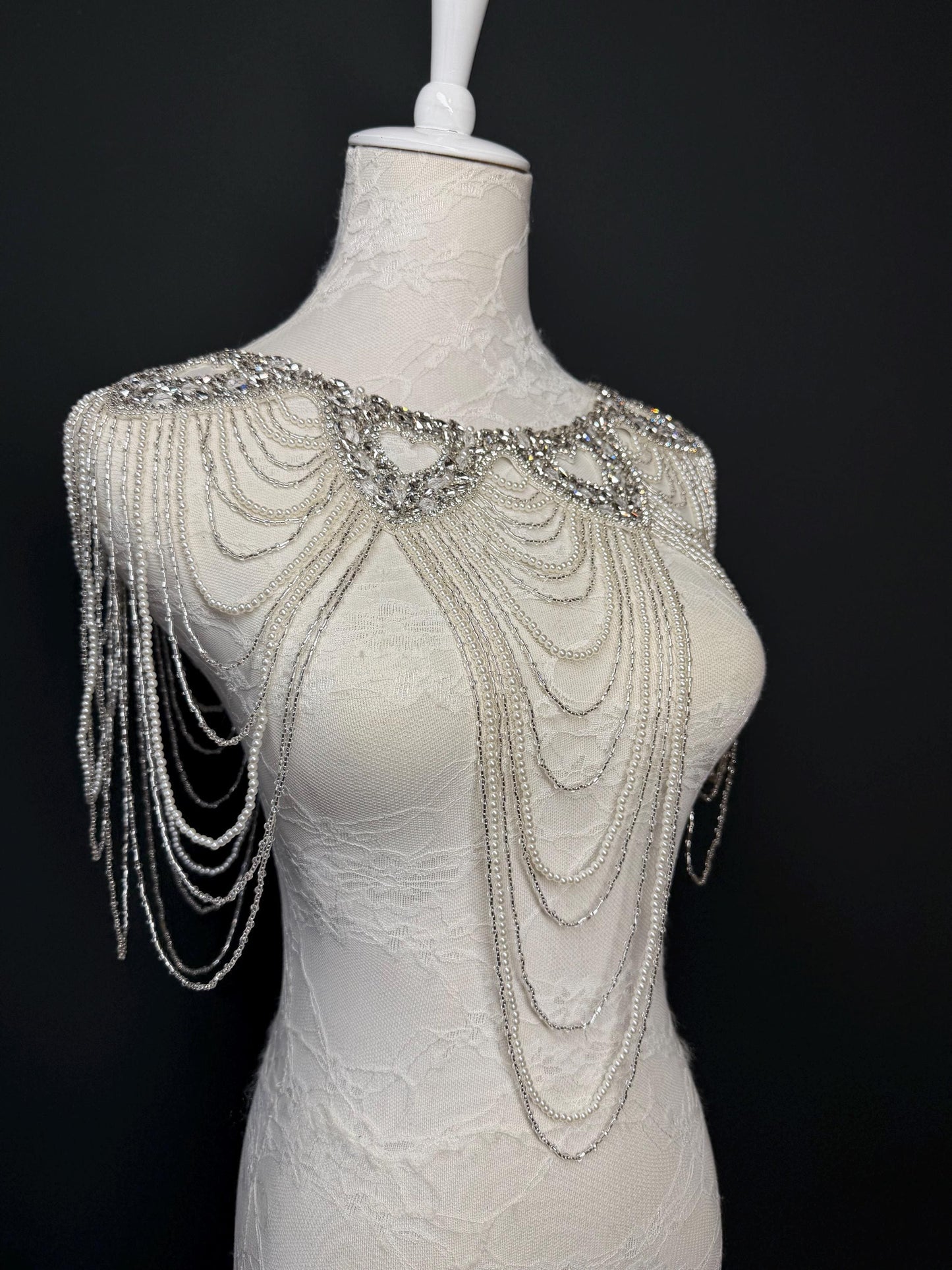 Jewel Pearl Shoulder Accessory, Bridal, Elegant, Rhinestone, Beaded shoulder jewellery