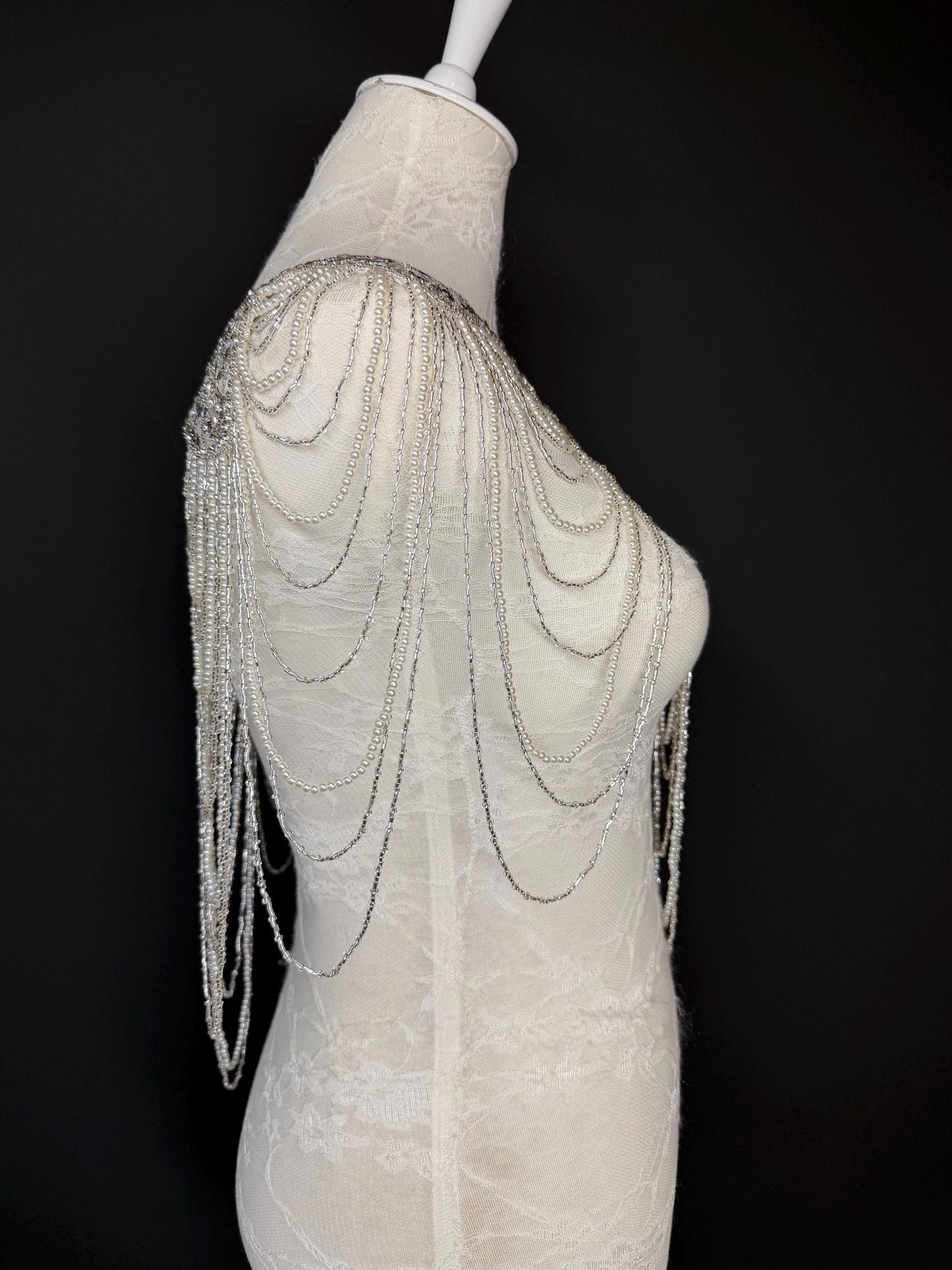 Jewel Pearl Shoulder Accessory, Bridal, Elegant, Rhinestone, Beaded shoulder jewellery