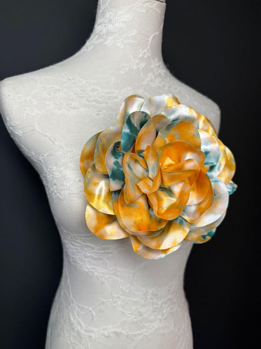 Large Satin Corsage Flower, Handmade 3D Floral Pin, 8", 20cm, 17 Colours