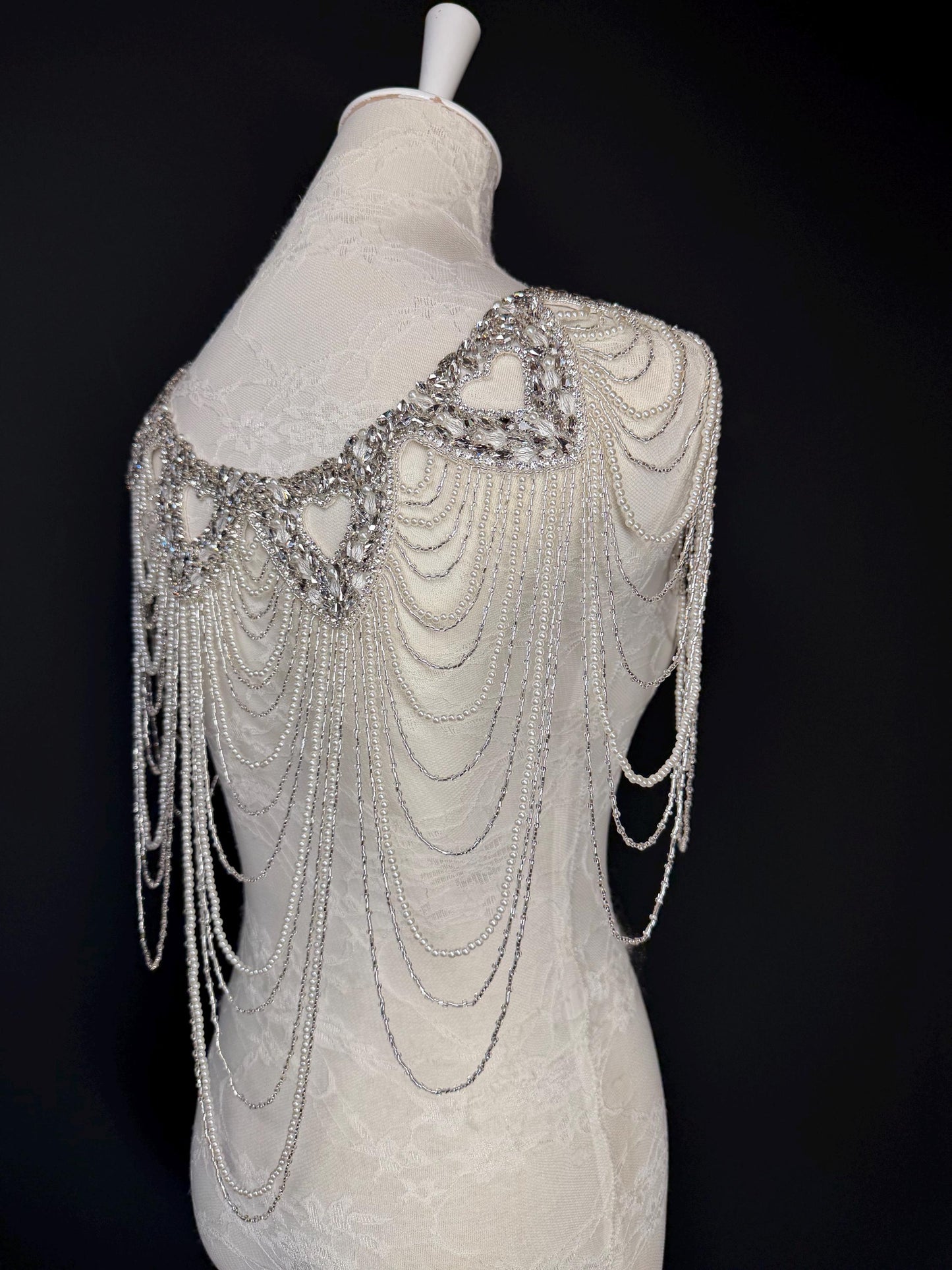 Jewel Pearl Shoulder Accessory, Bridal, Elegant, Rhinestone, Beaded shoulder jewellery