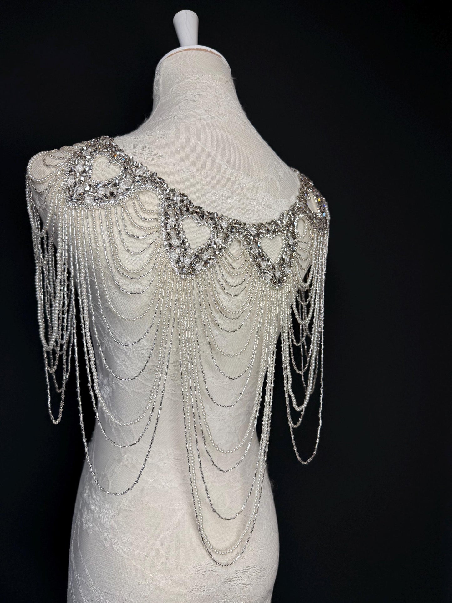 Jewel Pearl Shoulder Accessory, Bridal, Elegant, Rhinestone, Beaded shoulder jewellery