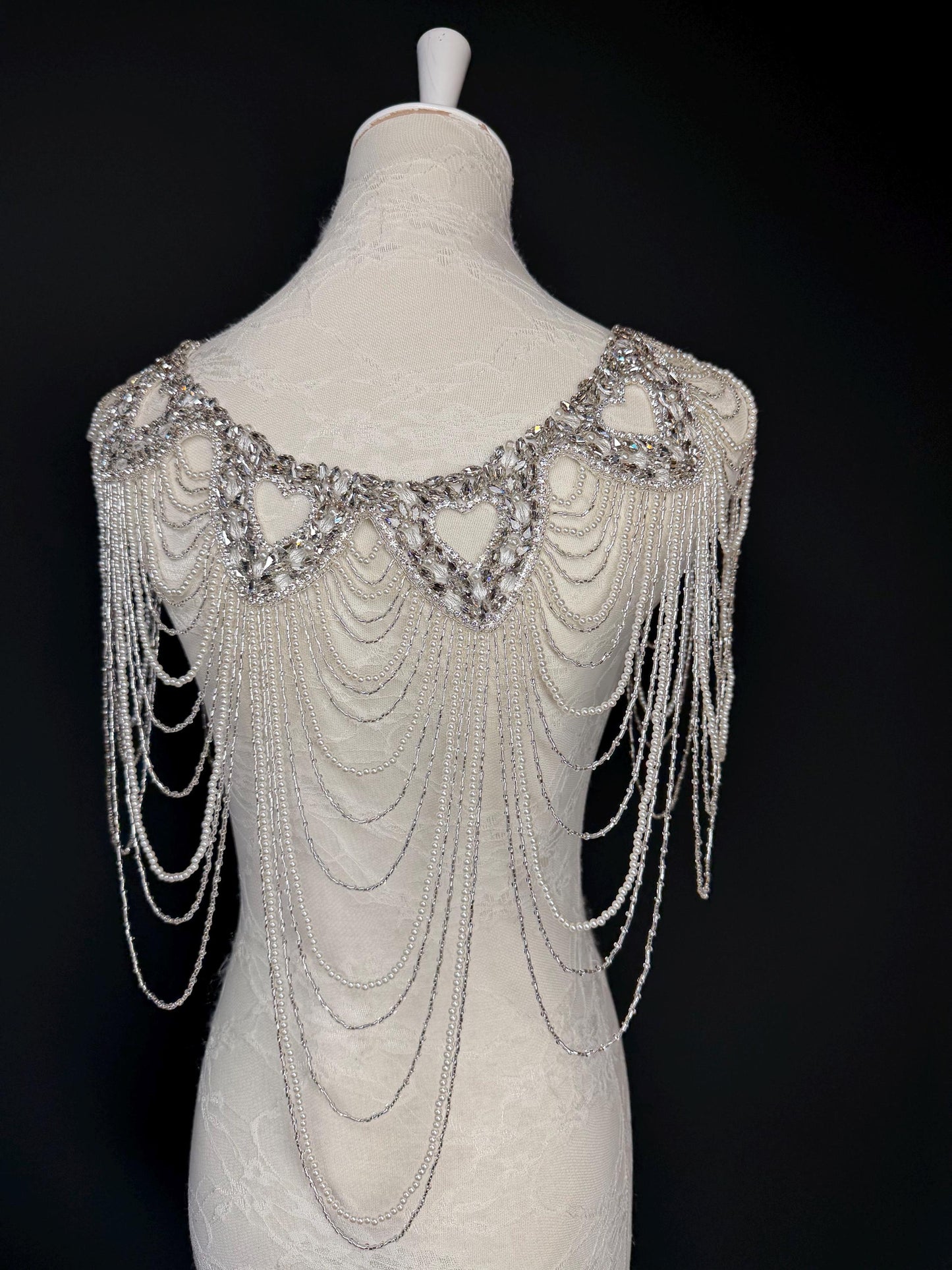 Jewel Pearl Shoulder Accessory, Bridal, Elegant, Rhinestone, Beaded shoulder jewellery