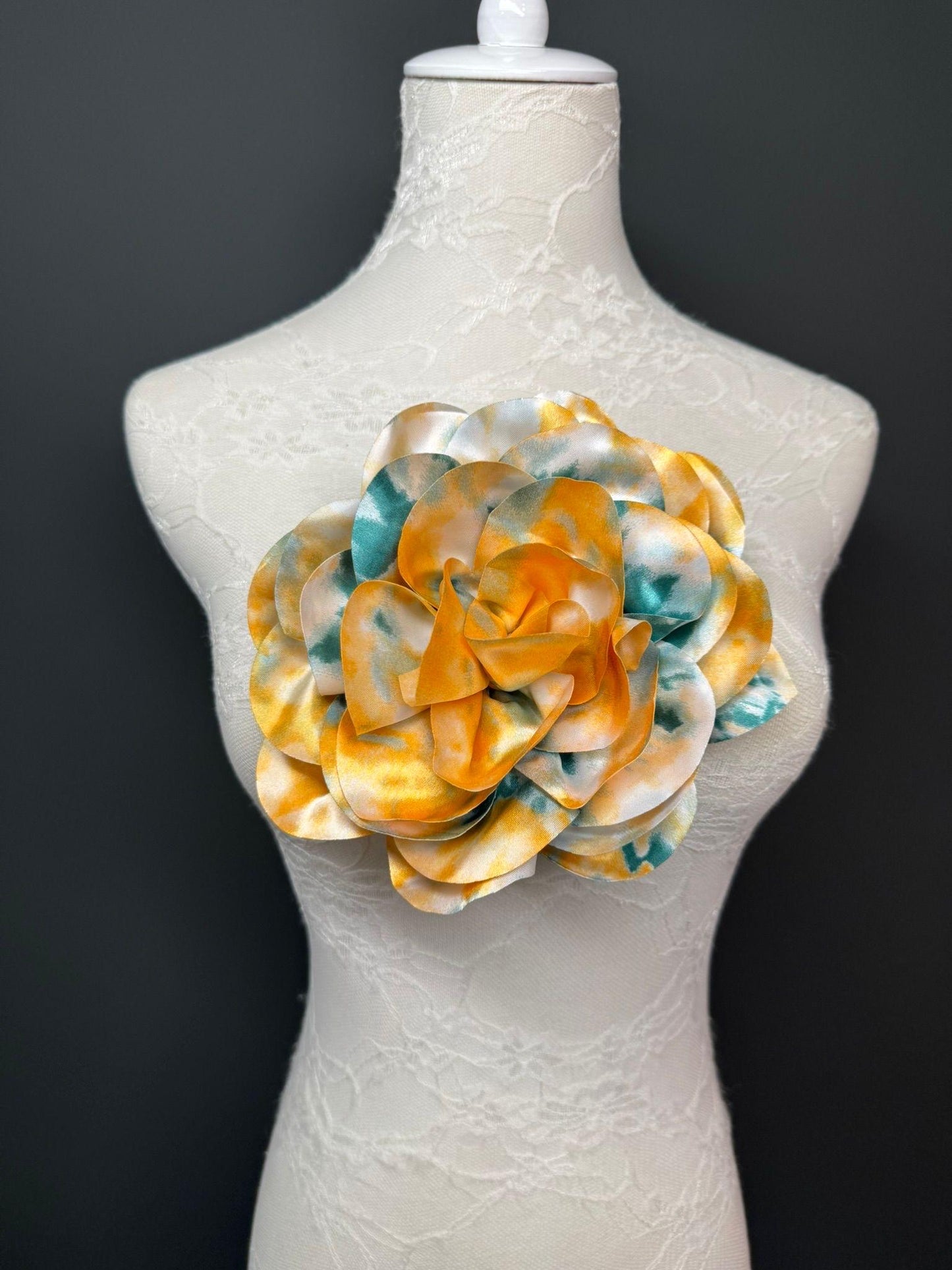 Large Satin Corsage Flower, Handmade 3D Floral Pin, 8", 20cm, 17 Colours