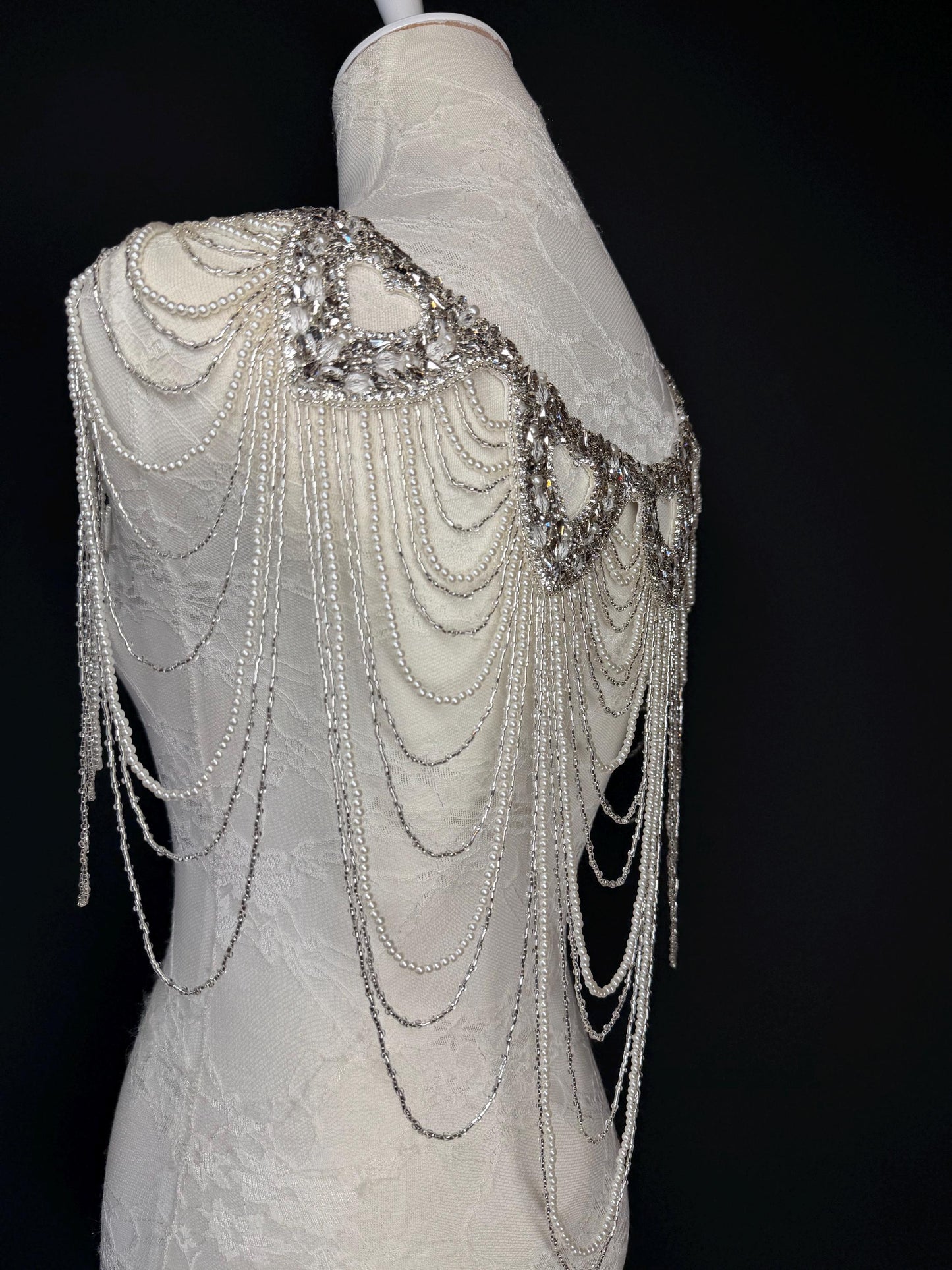 Jewel Pearl Shoulder Accessory, Bridal, Elegant, Rhinestone, Beaded shoulder jewellery