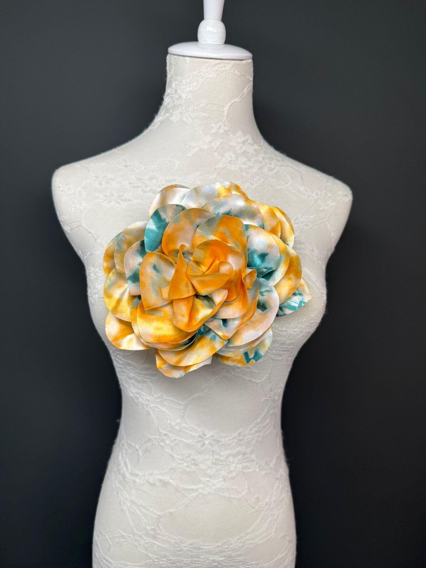 Large Satin Corsage Flower, Handmade 3D Floral Pin, 8", 20cm, 17 Colours