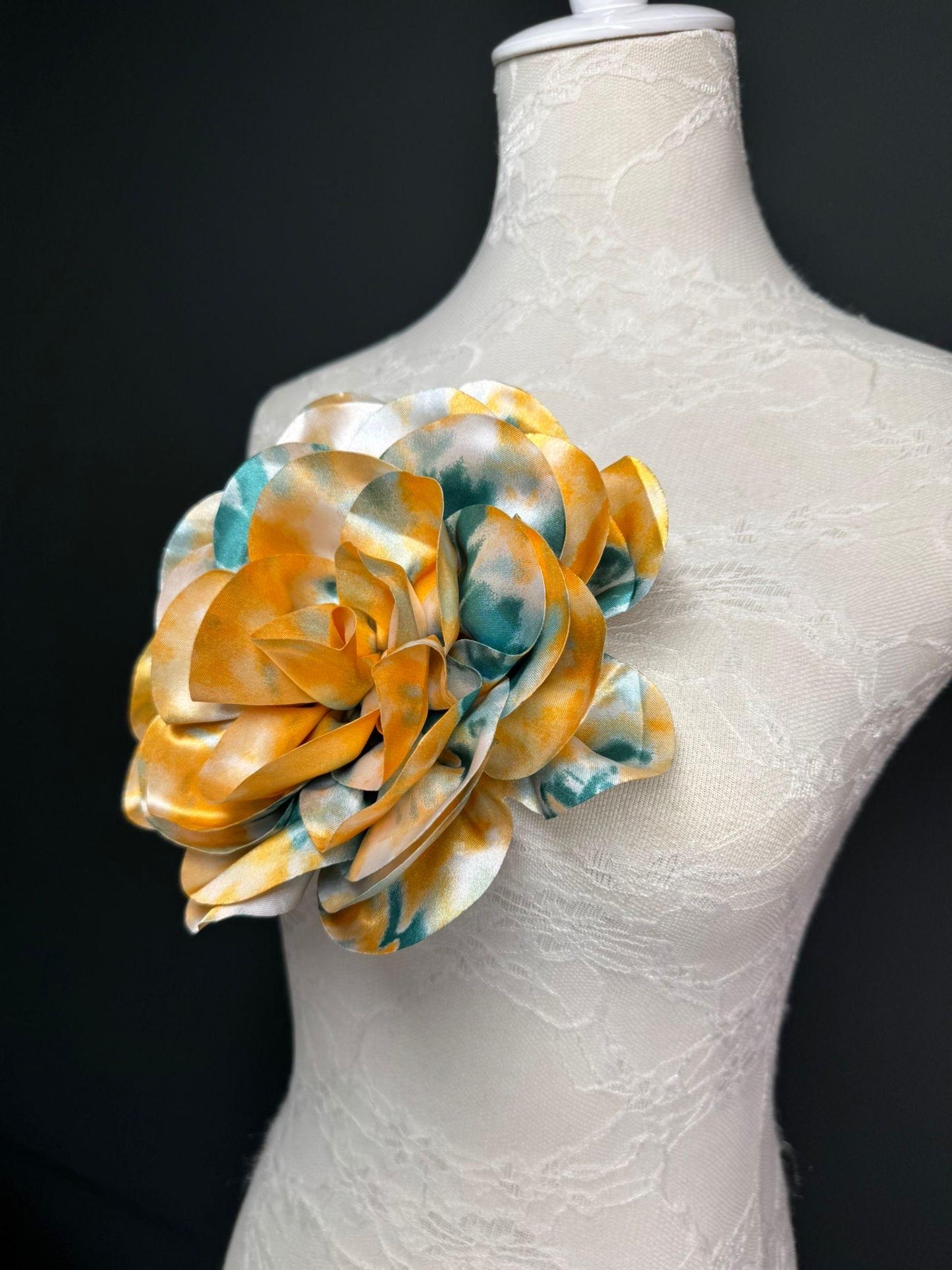 Large Satin Corsage Flower, Handmade 3D Floral Pin, 8", 20cm, 17 Colours