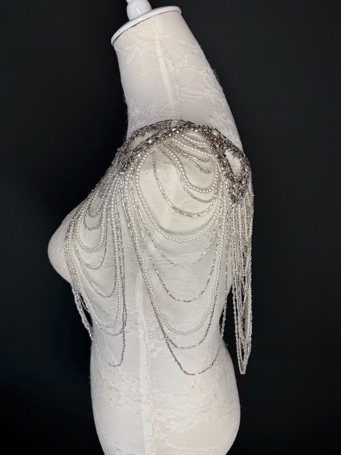 Jewel Pearl Shoulder Accessory, Bridal, Elegant, Rhinestone, Beaded shoulder jewellery