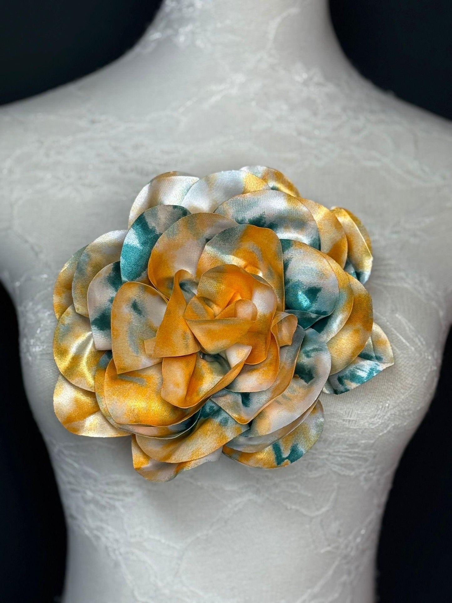 Large Satin Corsage Flower, Handmade 3D Floral Pin, 8", 20cm, 17 Colours