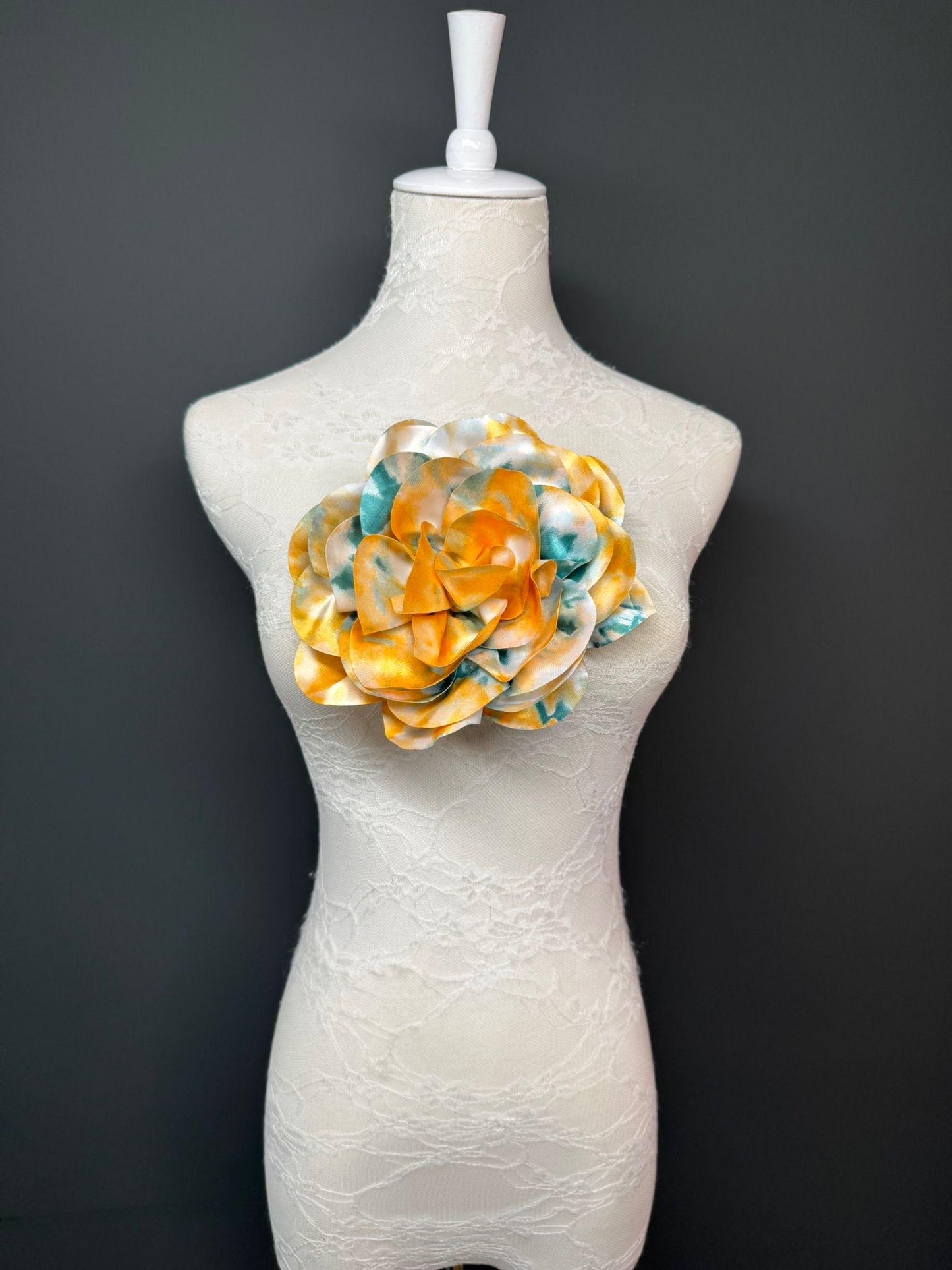 Large Satin Corsage Flower, Handmade 3D Floral Pin, 8", 20cm, 17 Colours