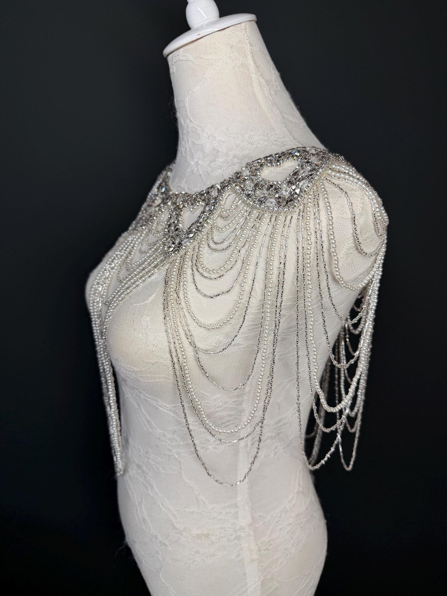 Jewel Pearl Shoulder Accessory, Bridal, Elegant, Rhinestone, Beaded shoulder jewellery
