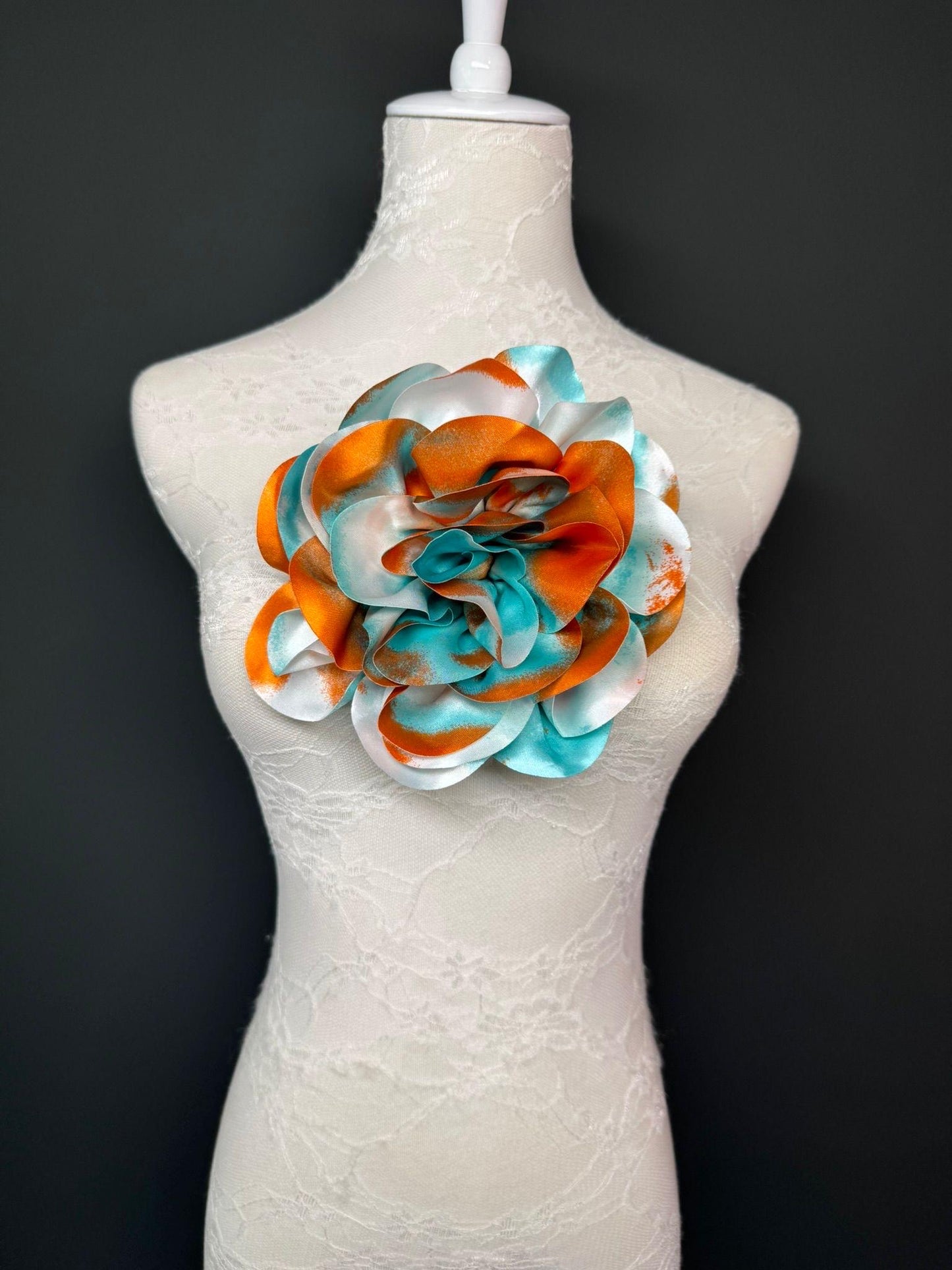 Large Satin Corsage Flower, Handmade 3D Floral Pin, 8", 20cm, 17 Colours