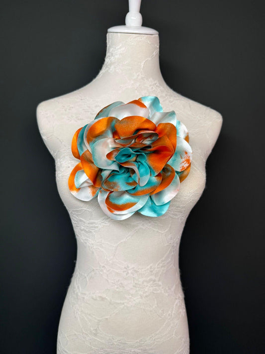 Large Satin Corsage Flower, Handmade 3D Floral Pin, 8", 20cm, 17 Colours