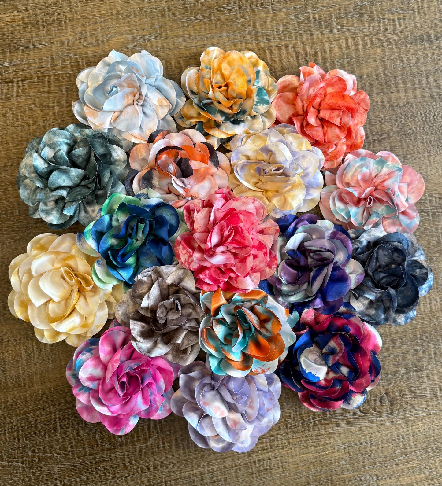 Large Satin Corsage Flower, Handmade 3D Floral Pin, 8", 20cm, 17 Colours