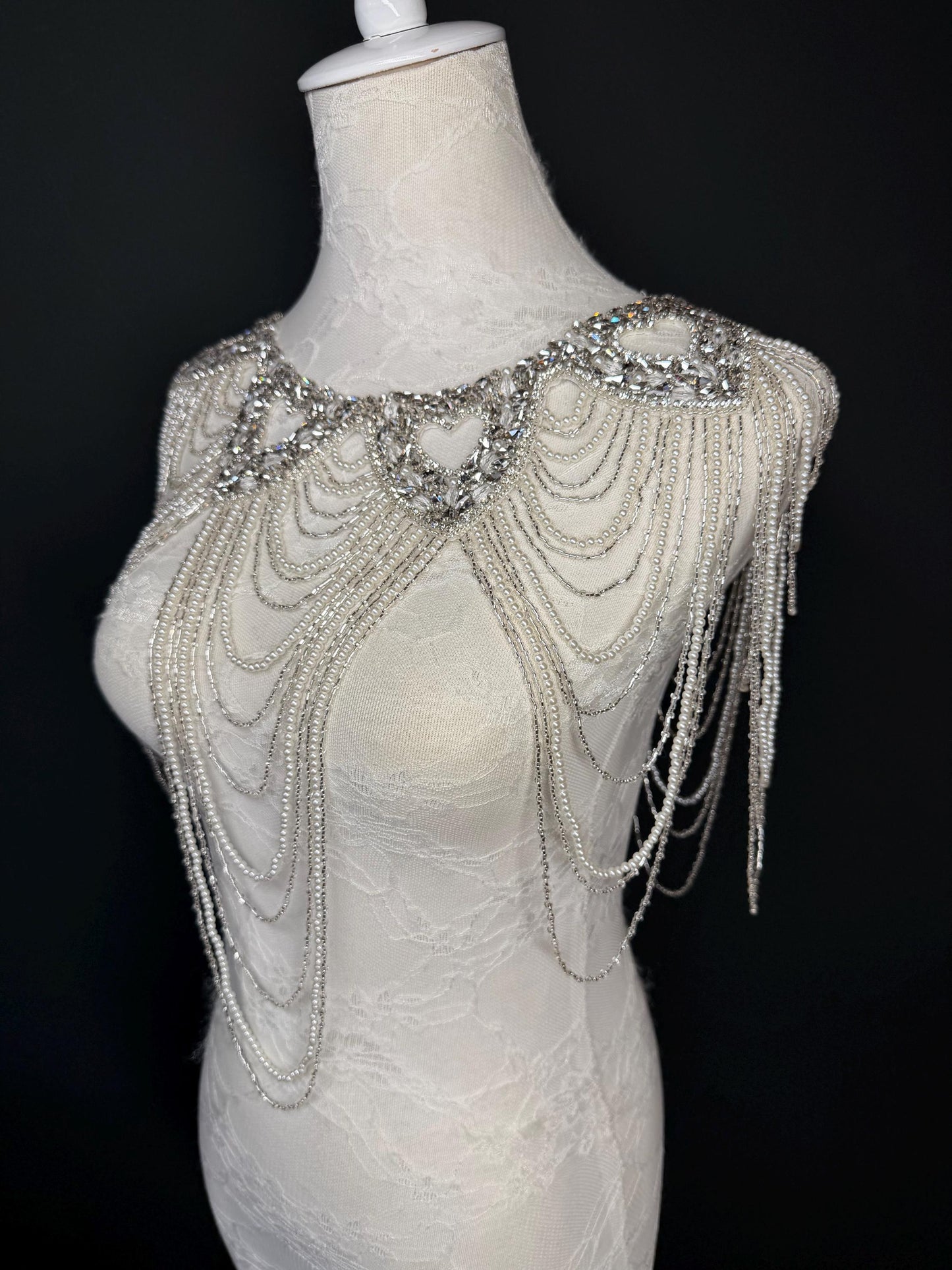 Jewel Pearl Shoulder Accessory, Bridal, Elegant, Rhinestone, Beaded shoulder jewellery