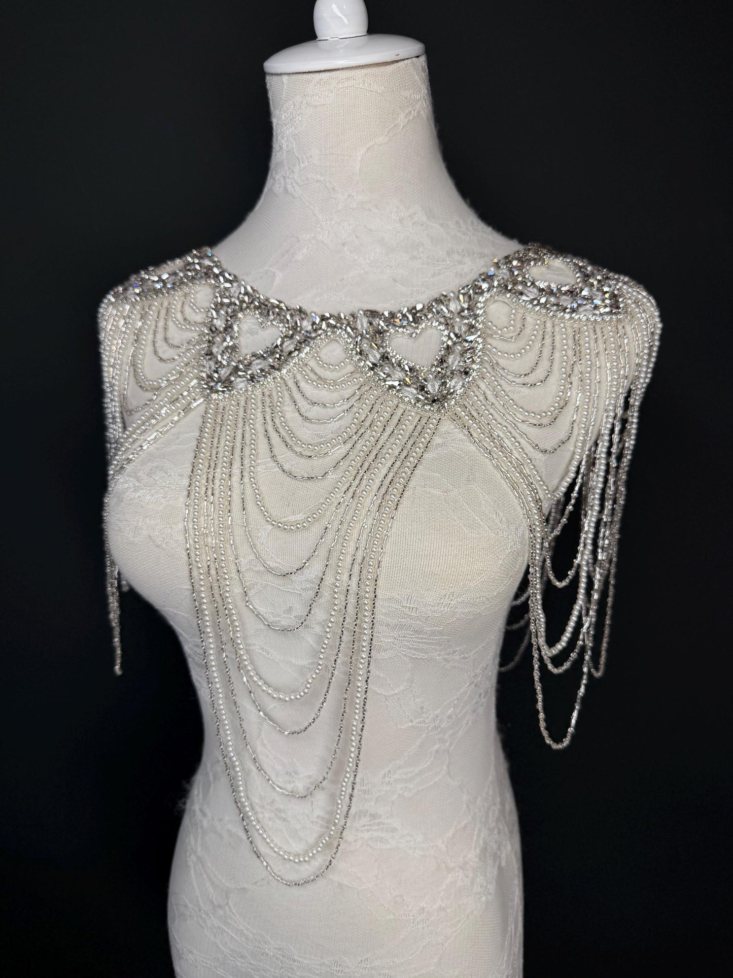 Jewel Pearl Shoulder Accessory, Bridal, Elegant, Rhinestone, Beaded shoulder jewellery