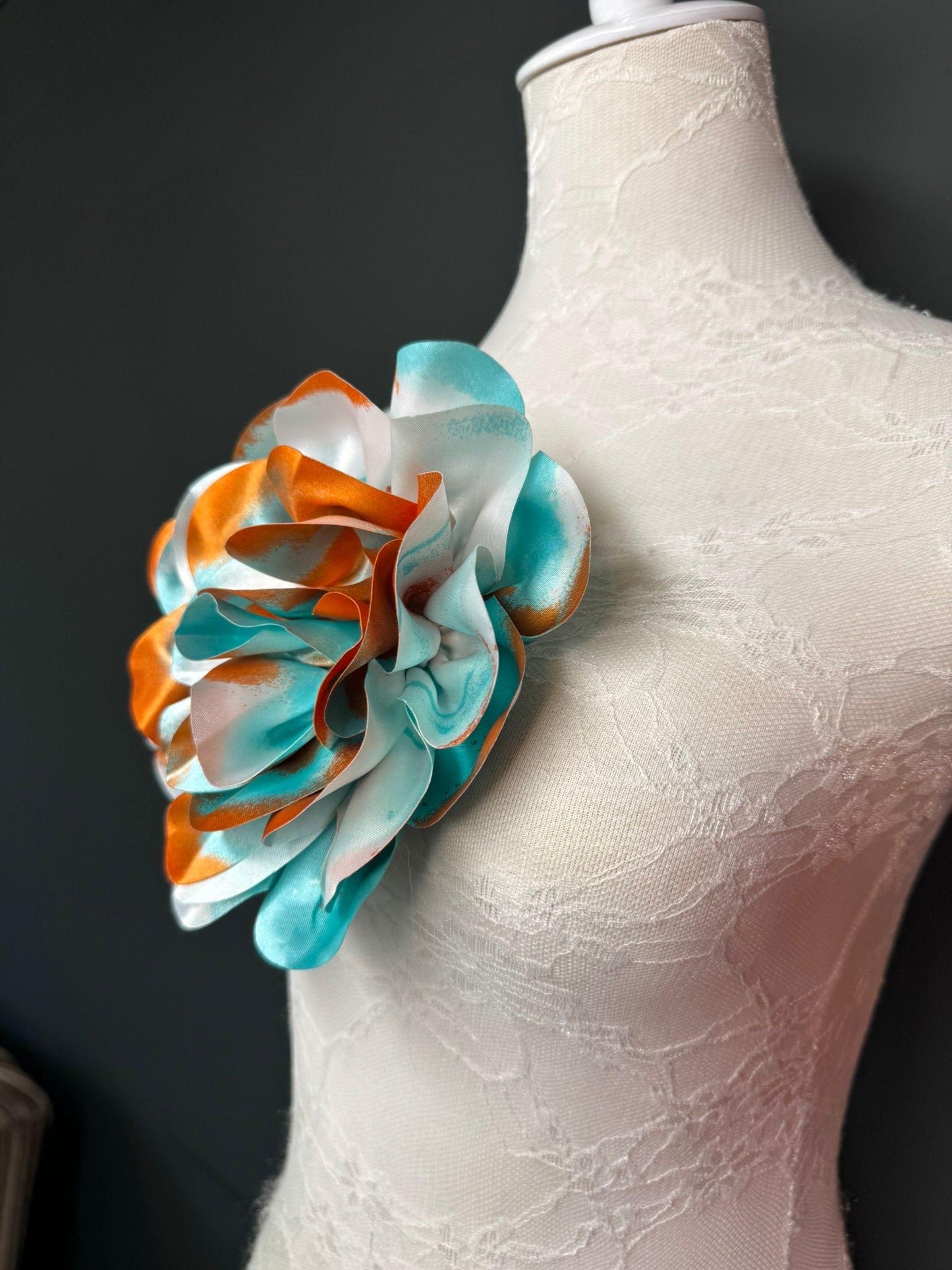 Large Satin Corsage Flower, Handmade 3D Floral Pin, 8", 20cm, 17 Colours