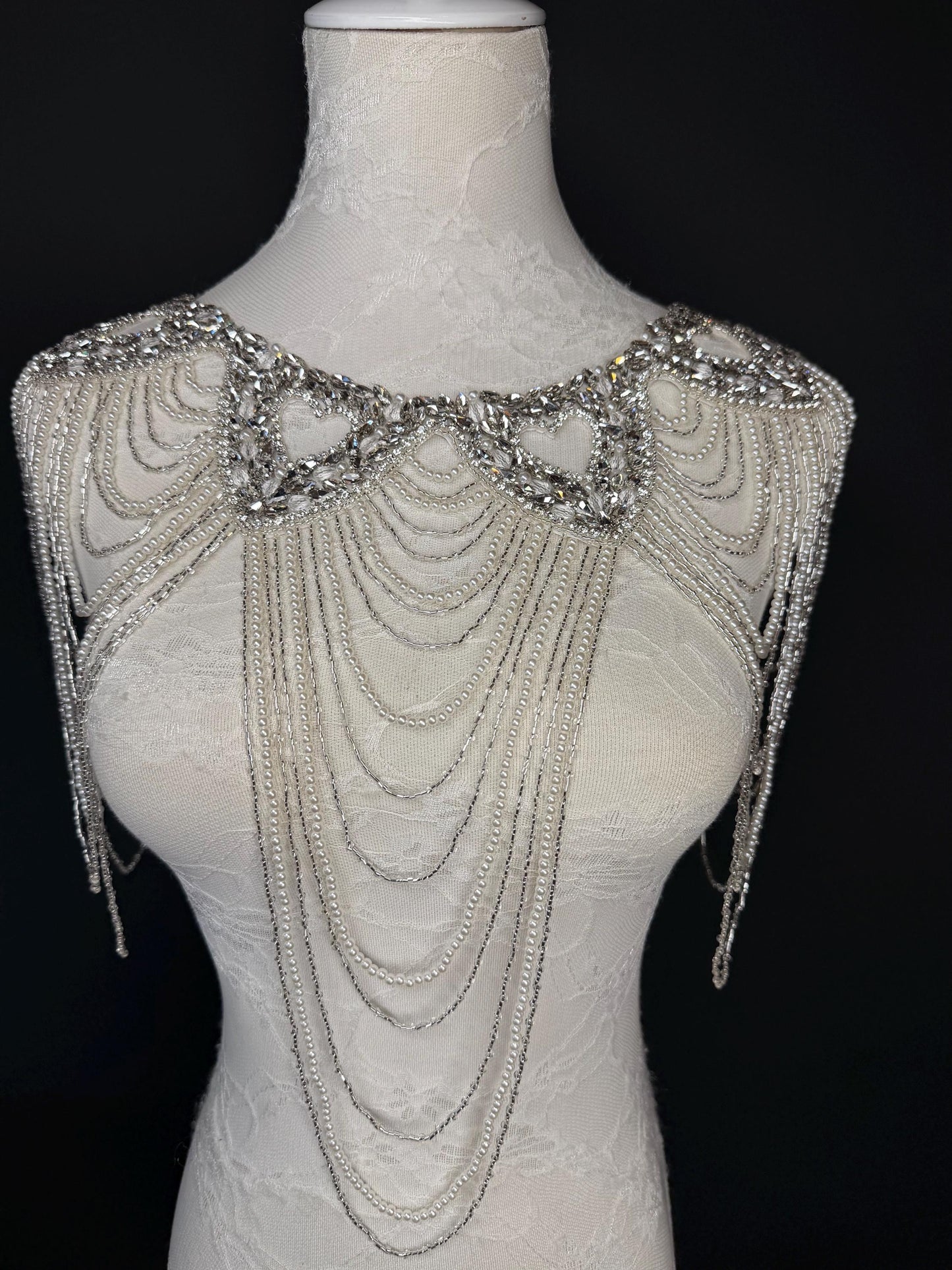 Jewel Pearl Shoulder Accessory, Bridal, Elegant, Rhinestone, Beaded shoulder jewellery