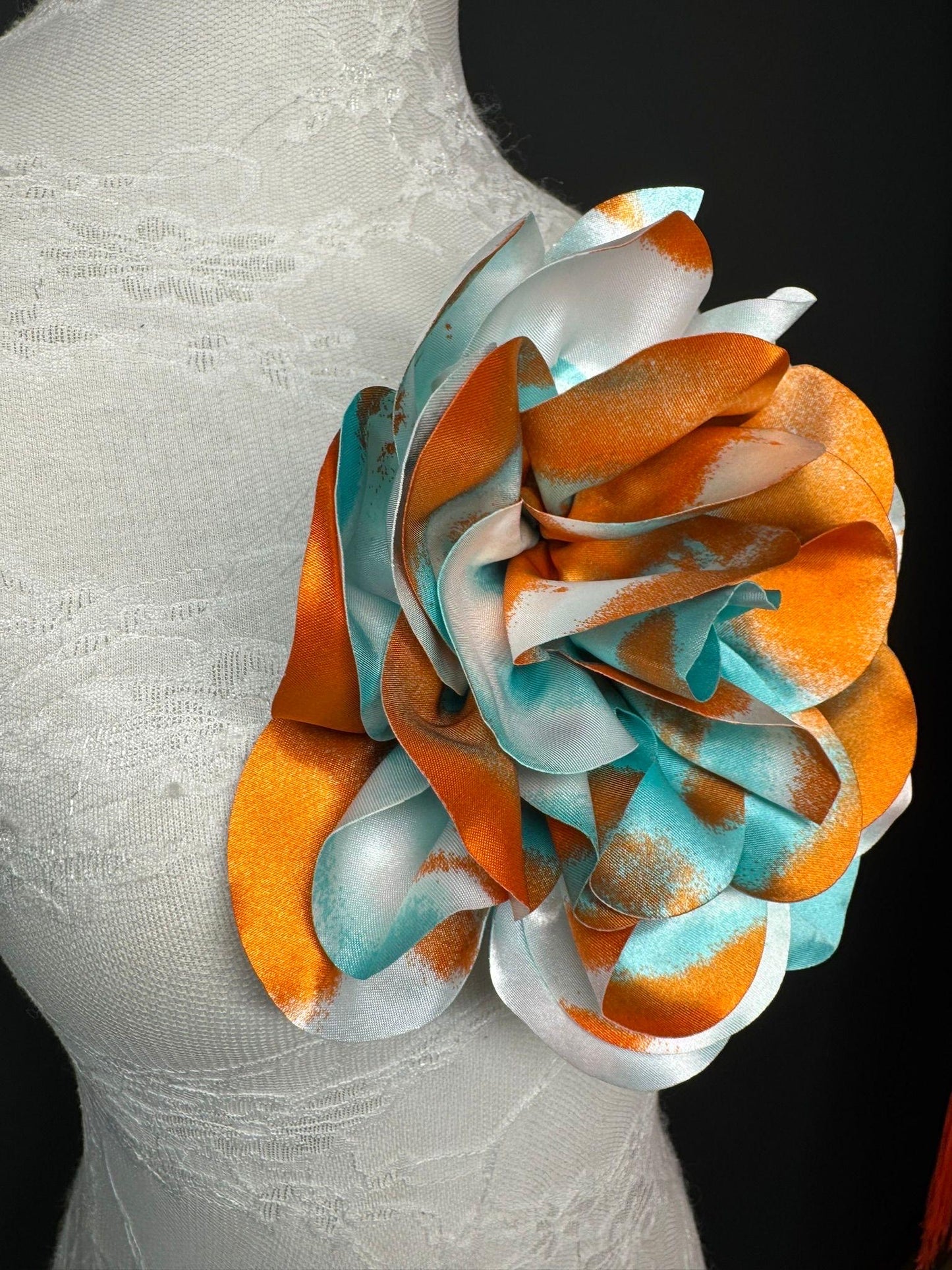 Large Satin Corsage Flower, Handmade 3D Floral Pin, 8", 20cm, 17 Colours