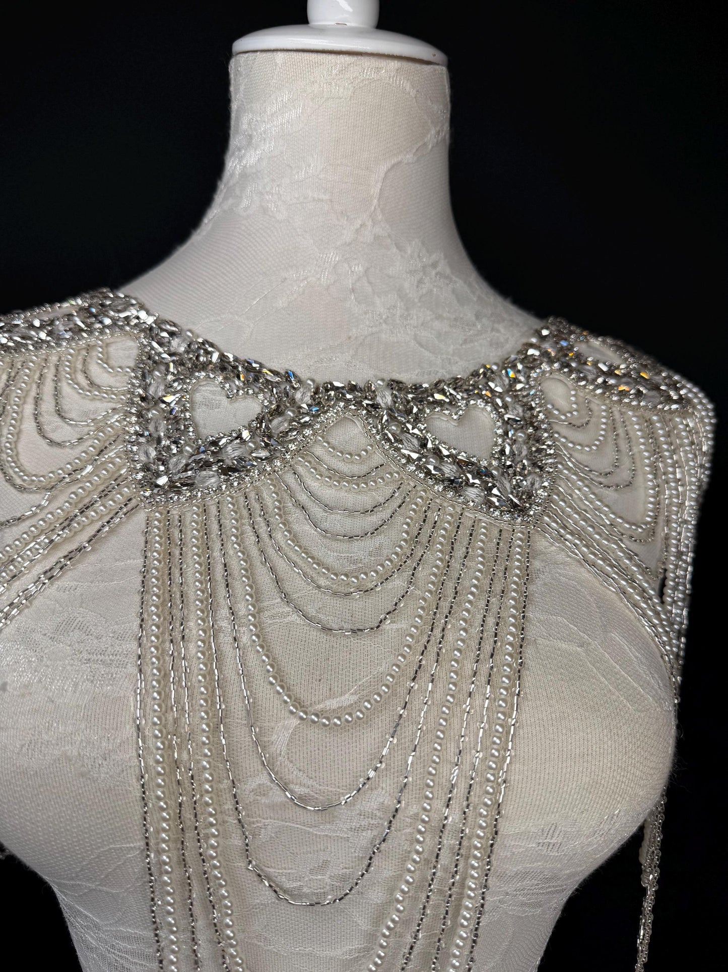 Jewel Pearl Shoulder Accessory, Bridal, Elegant, Rhinestone, Beaded shoulder jewellery