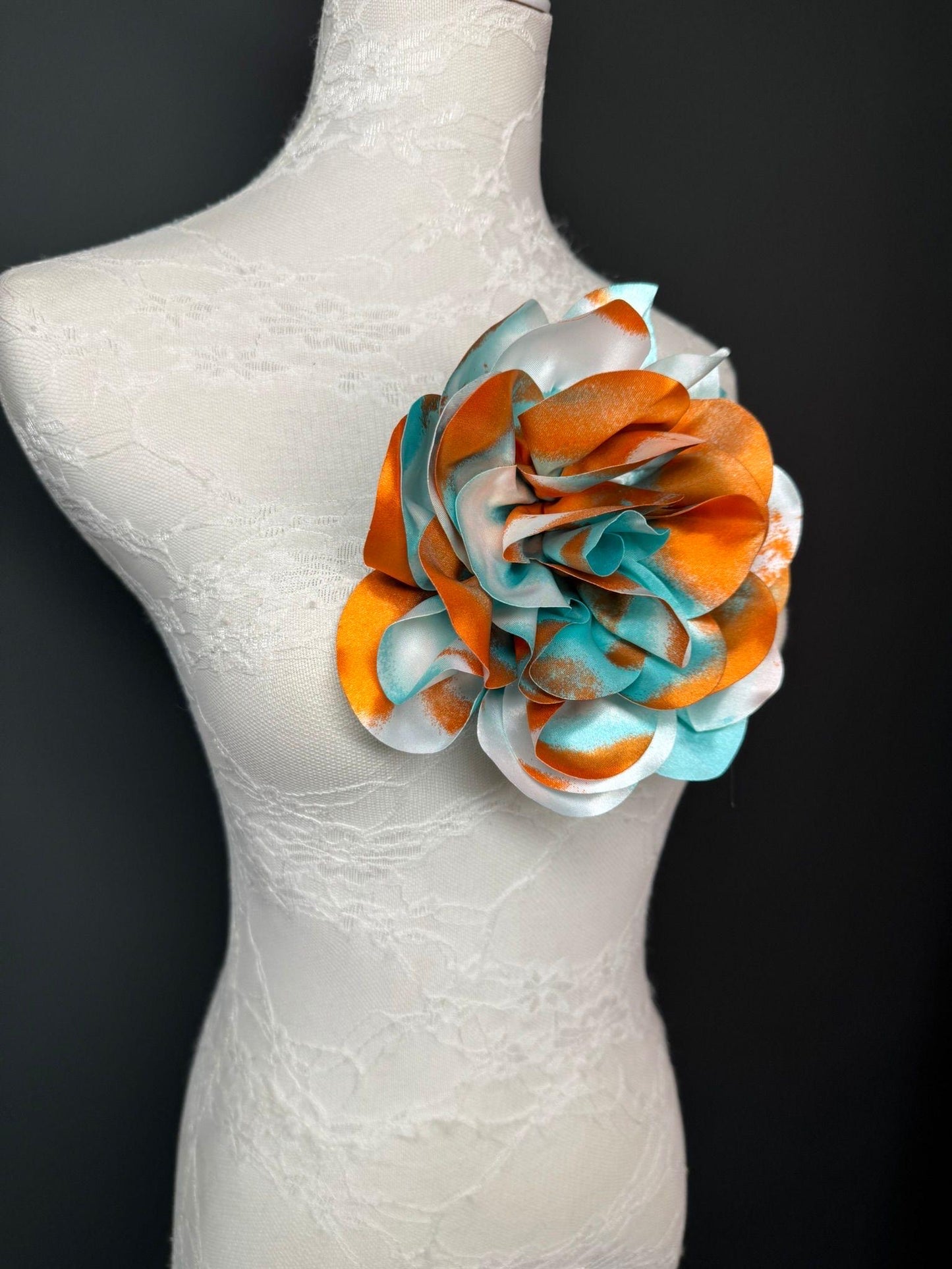 Large Satin Corsage Flower, Handmade 3D Floral Pin, 8", 20cm, 17 Colours