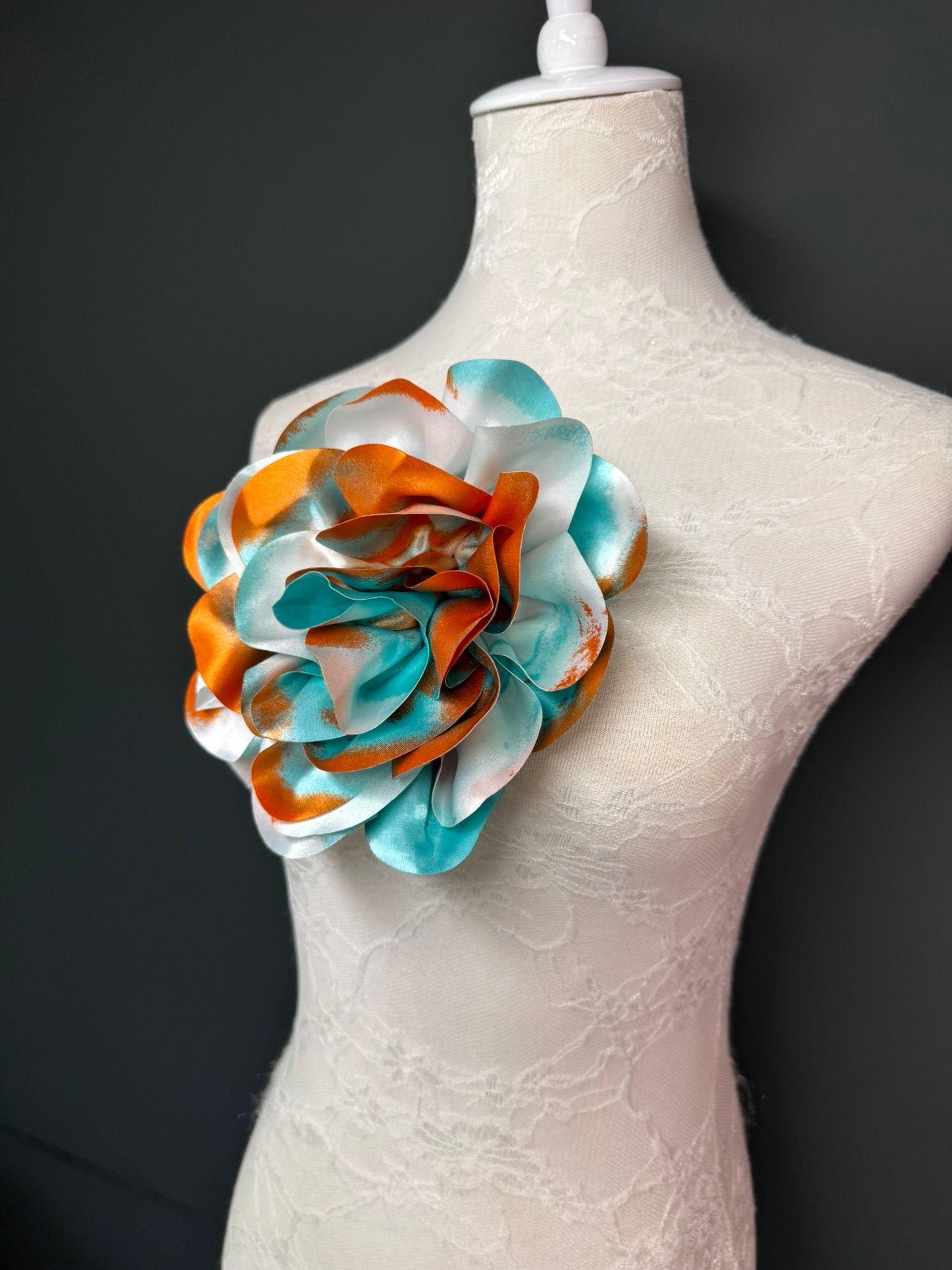 Large Satin Corsage Flower, Handmade 3D Floral Pin, 8", 20cm, 17 Colours
