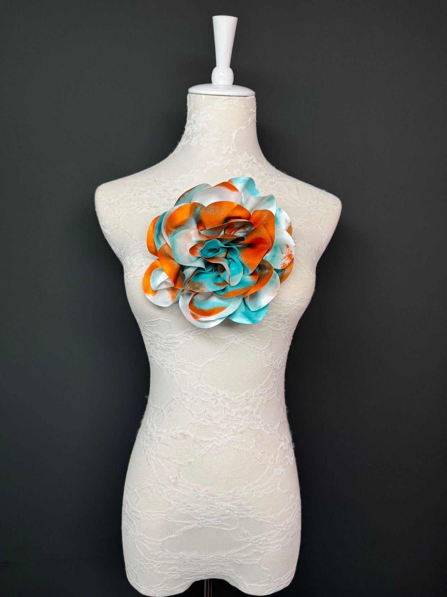 Large Satin Corsage Flower, Handmade 3D Floral Pin, 8", 20cm, 17 Colours