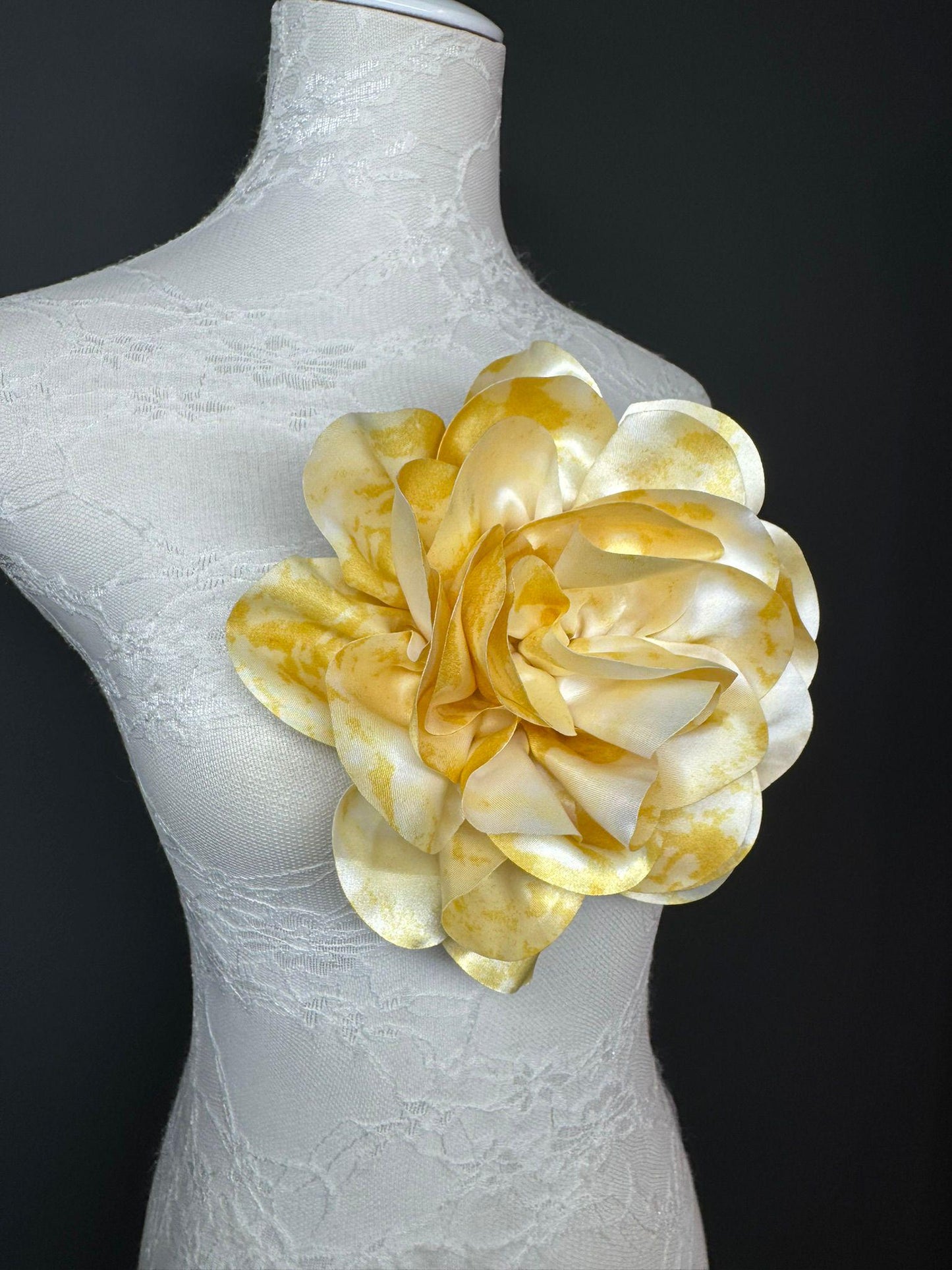 Large Satin Corsage Flower, Handmade 3D Floral Pin, 8", 20cm, 17 Colours
