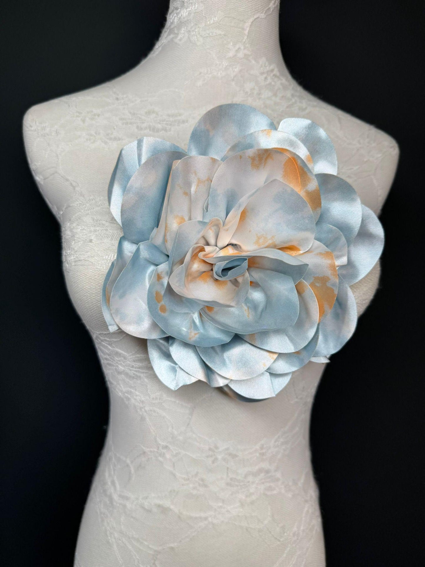 Large Satin Corsage Flower, Handmade 3D Floral Pin, 8", 20cm, 17 Colours