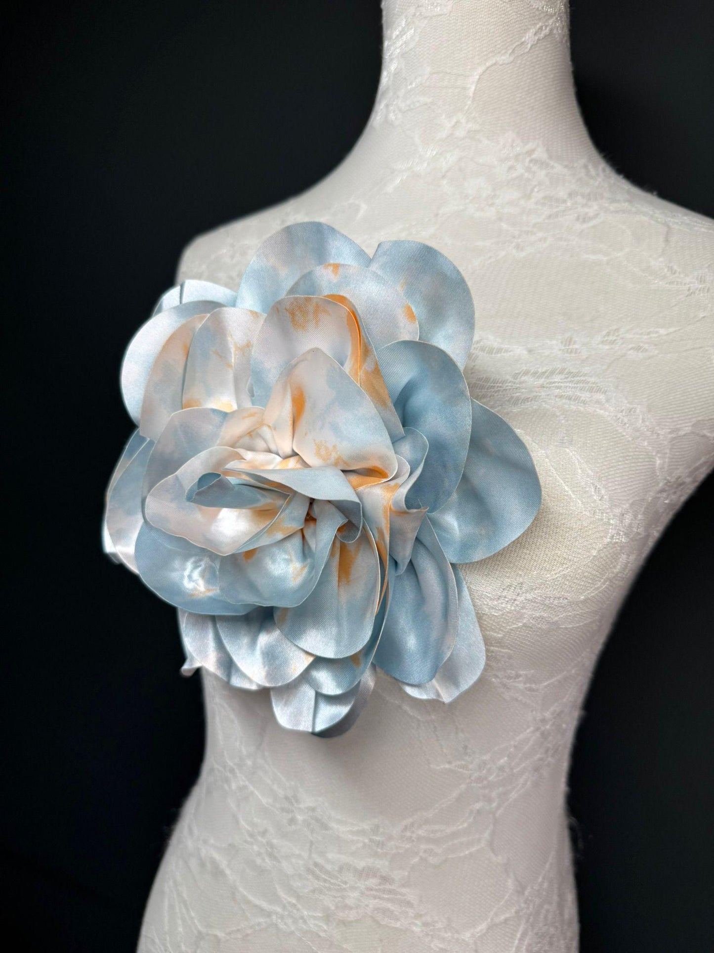 Large Satin Corsage Flower, Handmade 3D Floral Pin, 8", 20cm, 17 Colours