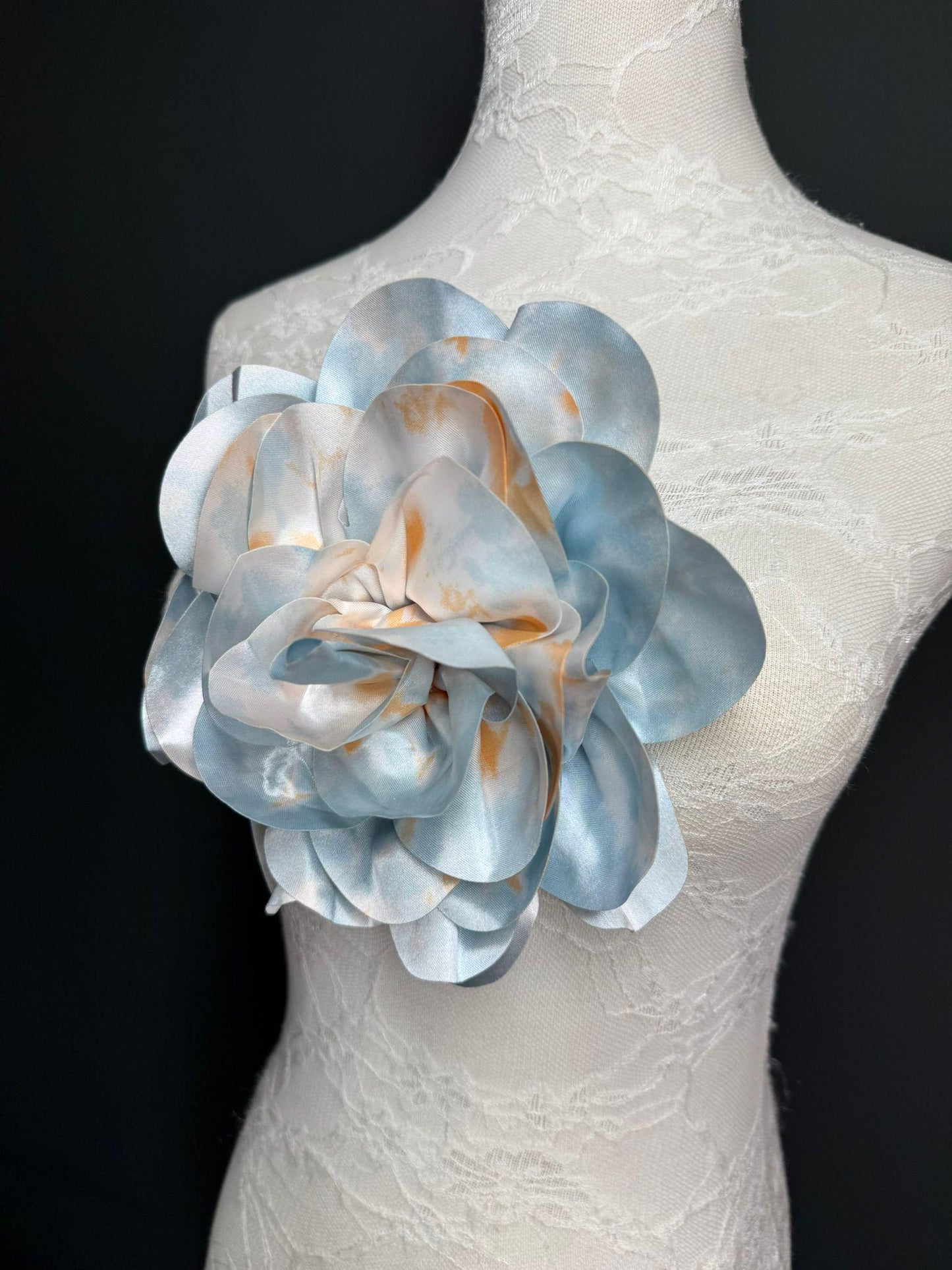 Large Satin Corsage Flower, Handmade 3D Floral Pin, 8", 20cm, 17 Colours