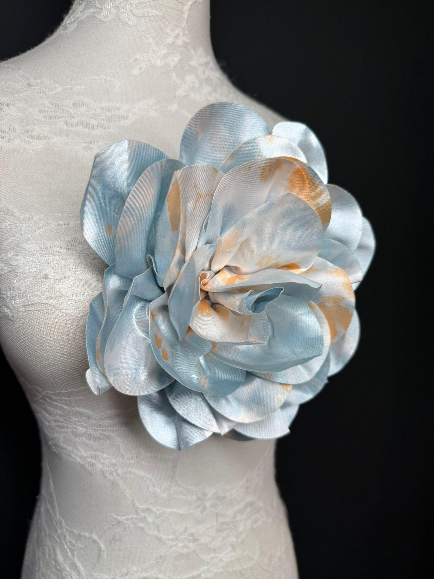Large Satin Corsage Flower, Handmade 3D Floral Pin, 8", 20cm, 17 Colours
