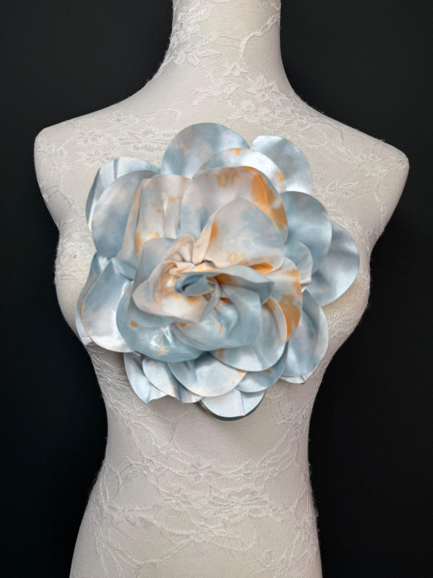 Large Satin Corsage Flower, Handmade 3D Floral Pin, 8", 20cm, 17 Colours