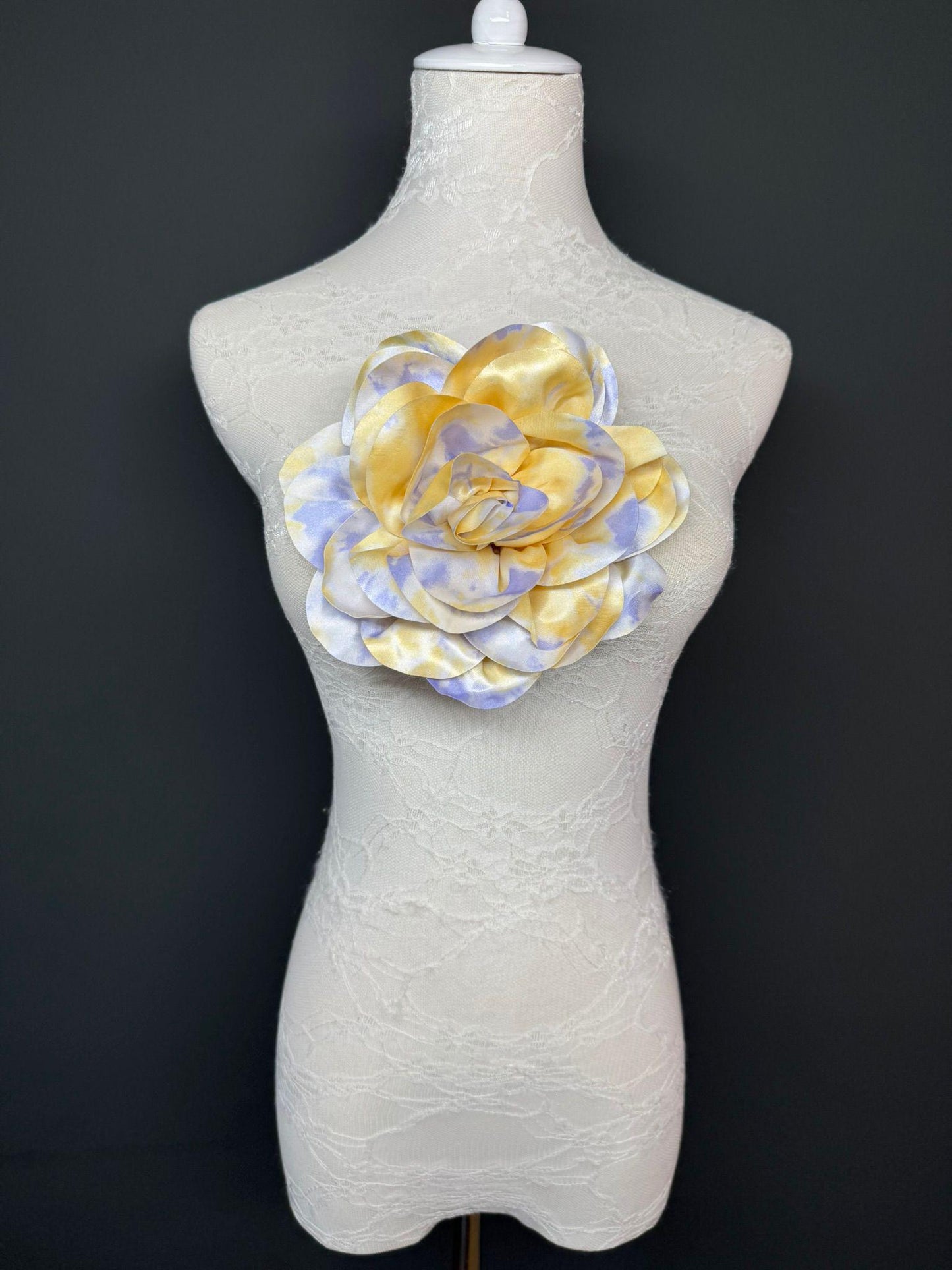 Large Satin Corsage Flower, Handmade 3D Floral Pin, 8", 20cm, 17 Colours