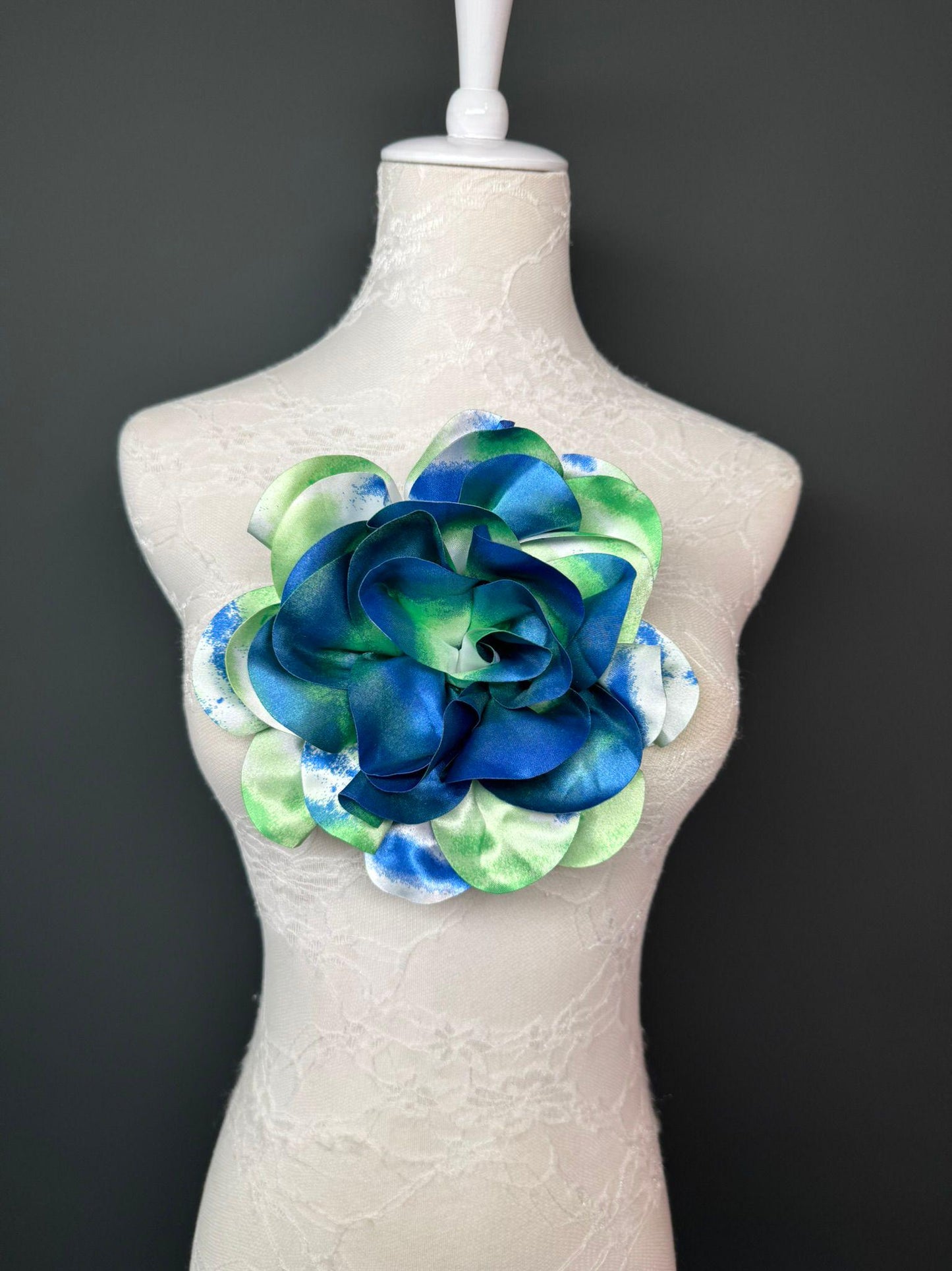 Large Satin Corsage Flower, Handmade 3D Floral Pin, 8", 20cm, 17 Colours