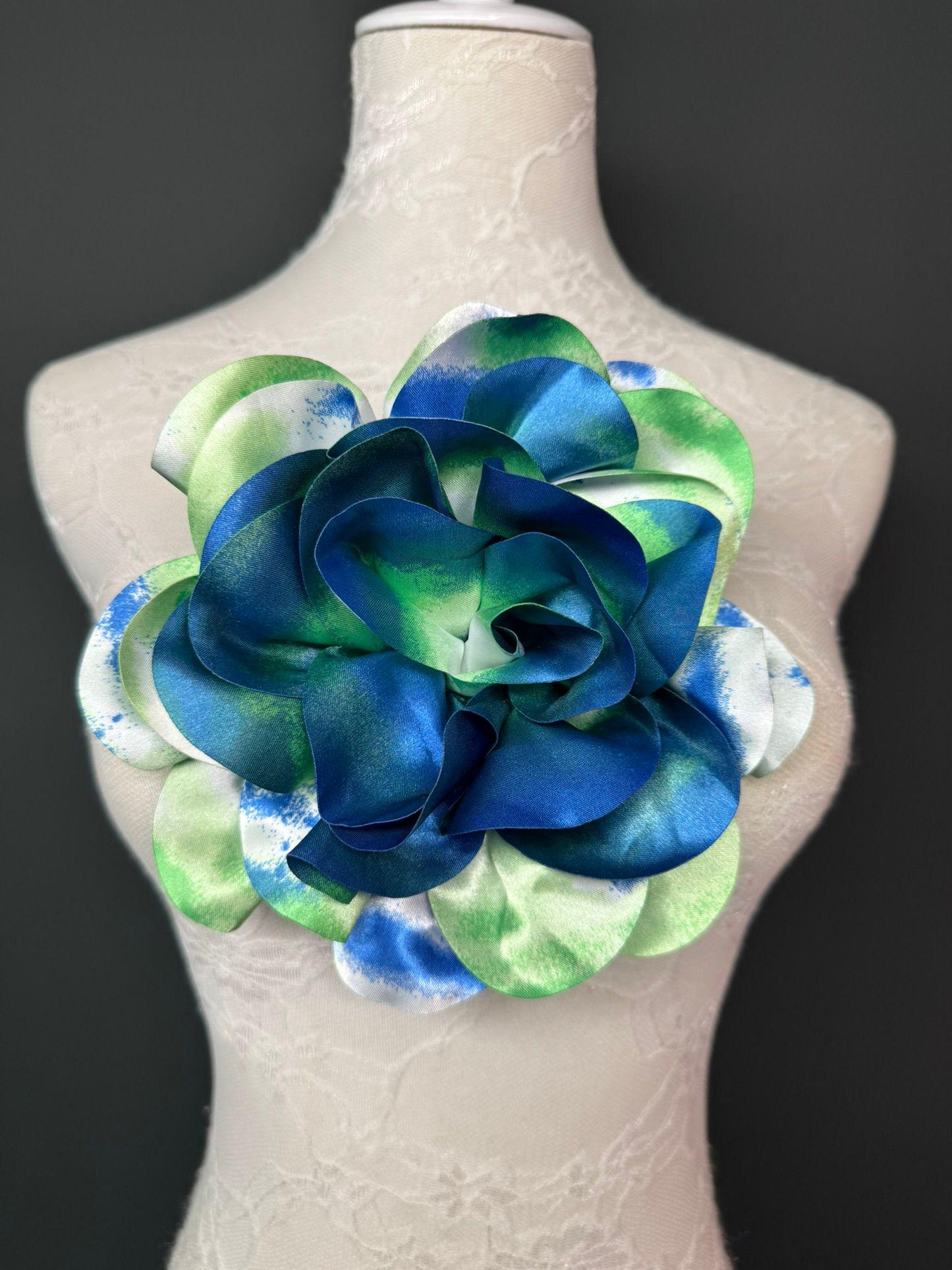 Large Satin Corsage Flower, Handmade 3D Floral Pin, 8", 20cm, 17 Colours