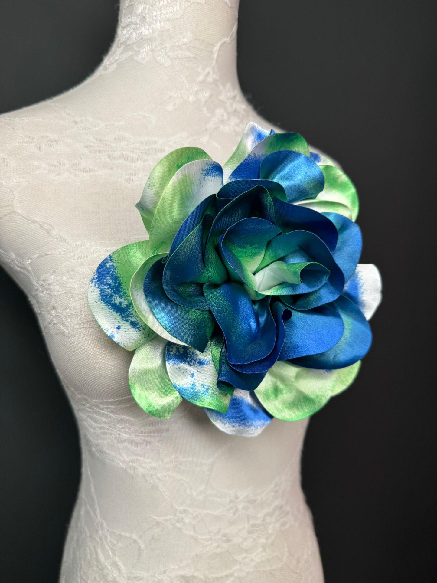 Large Satin Corsage Flower, Handmade 3D Floral Pin, 8", 20cm, 17 Colours