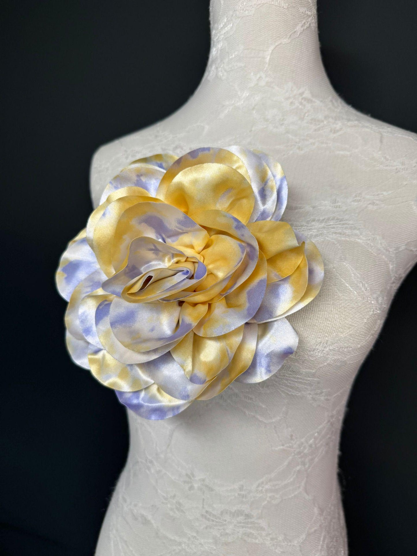 Large Satin Corsage Flower, Handmade 3D Floral Pin, 8", 20cm, 17 Colours