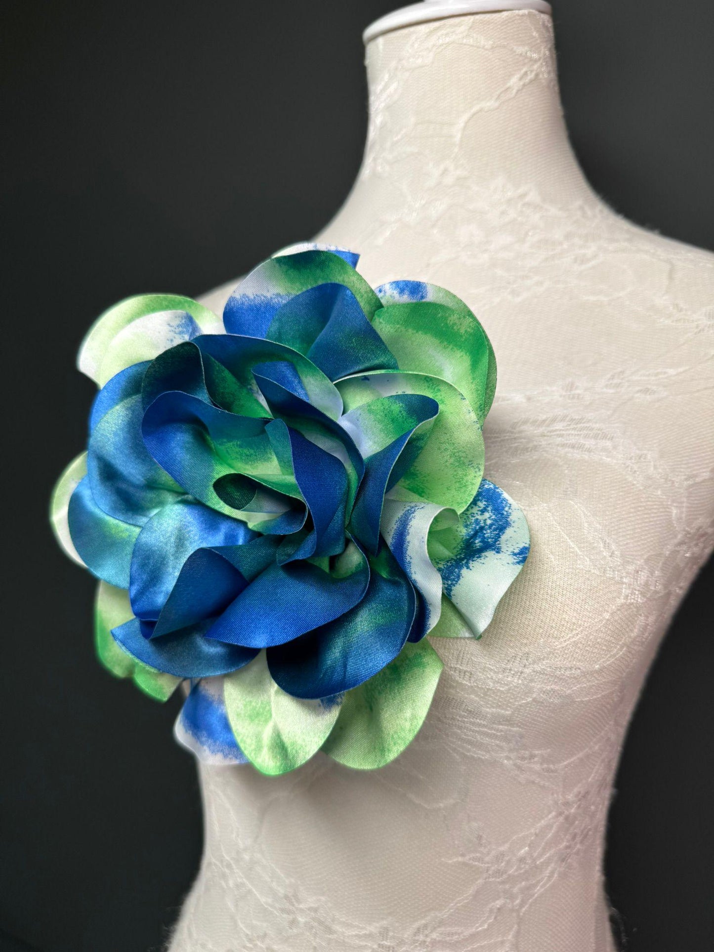 Large Satin Corsage Flower, Handmade 3D Floral Pin, 8", 20cm, 17 Colours