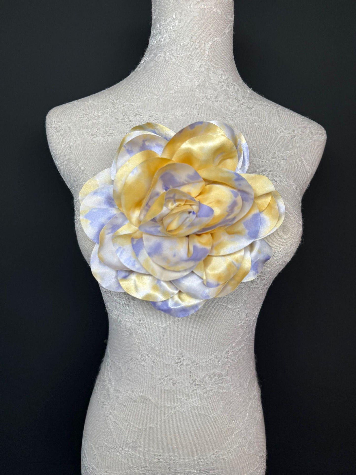Large Satin Corsage Flower, Handmade 3D Floral Pin, 8", 20cm, 17 Colours