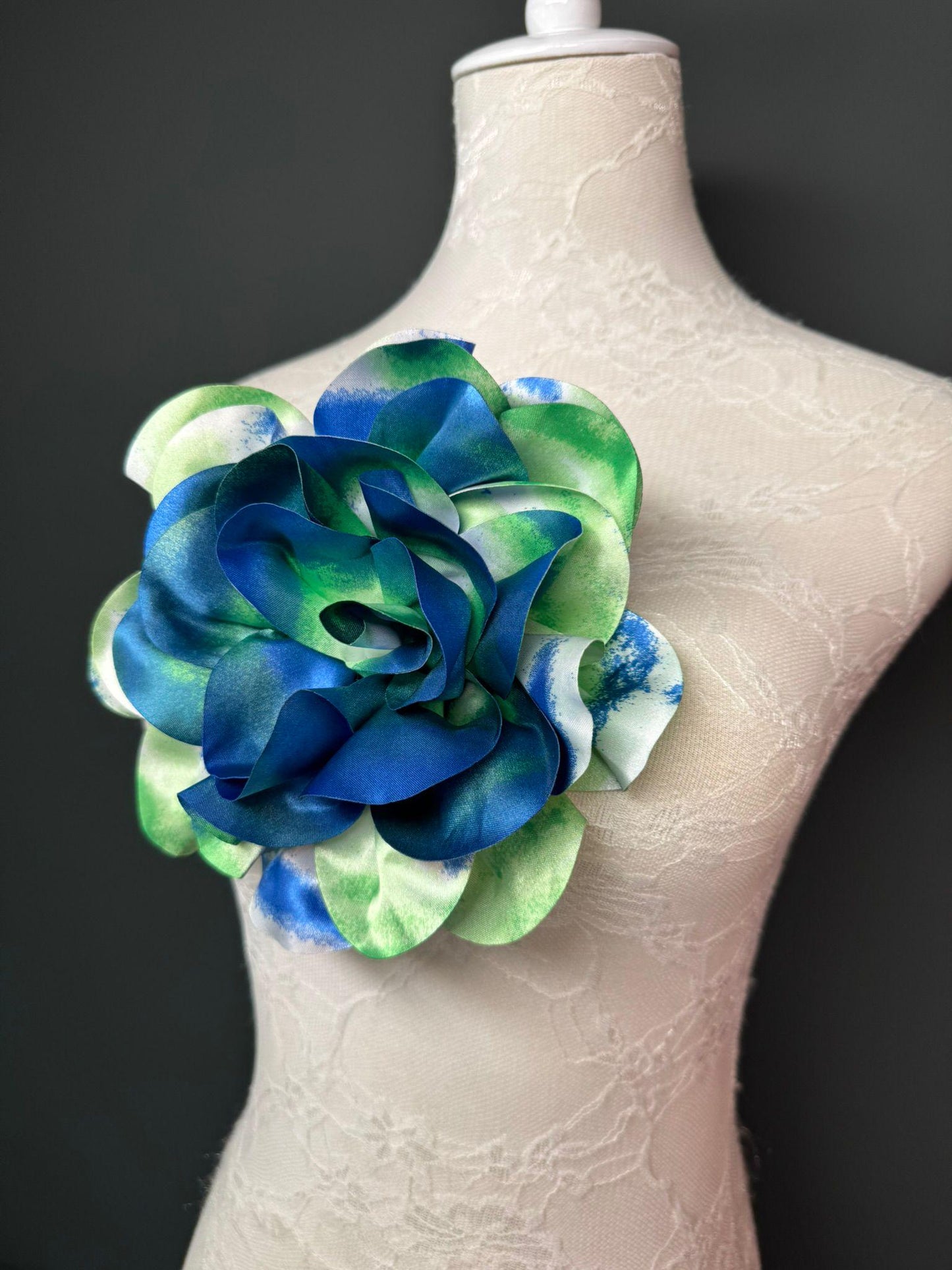Large Satin Corsage Flower, Handmade 3D Floral Pin, 8", 20cm, 17 Colours