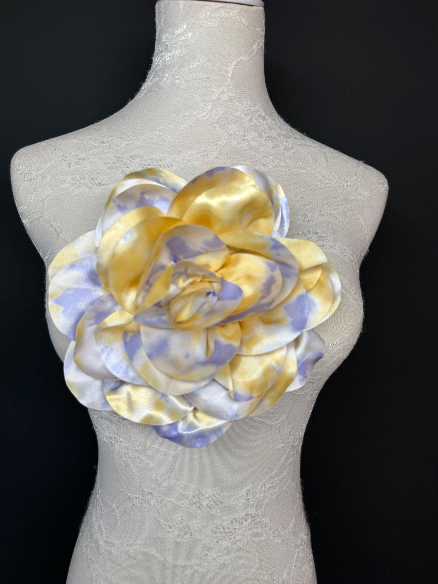 Large Satin Corsage Flower, Handmade 3D Floral Pin, 8", 20cm, 17 Colours