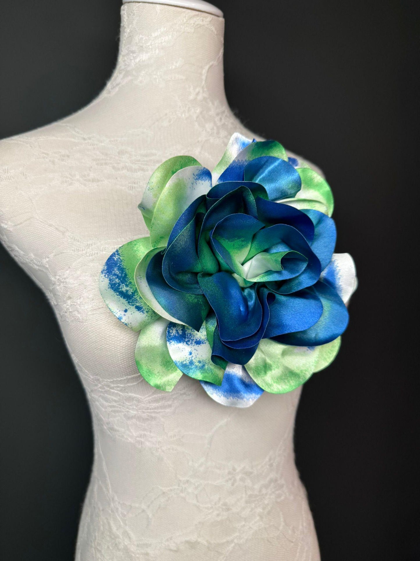 Large Satin Corsage Flower, Handmade 3D Floral Pin, 8", 20cm, 17 Colours