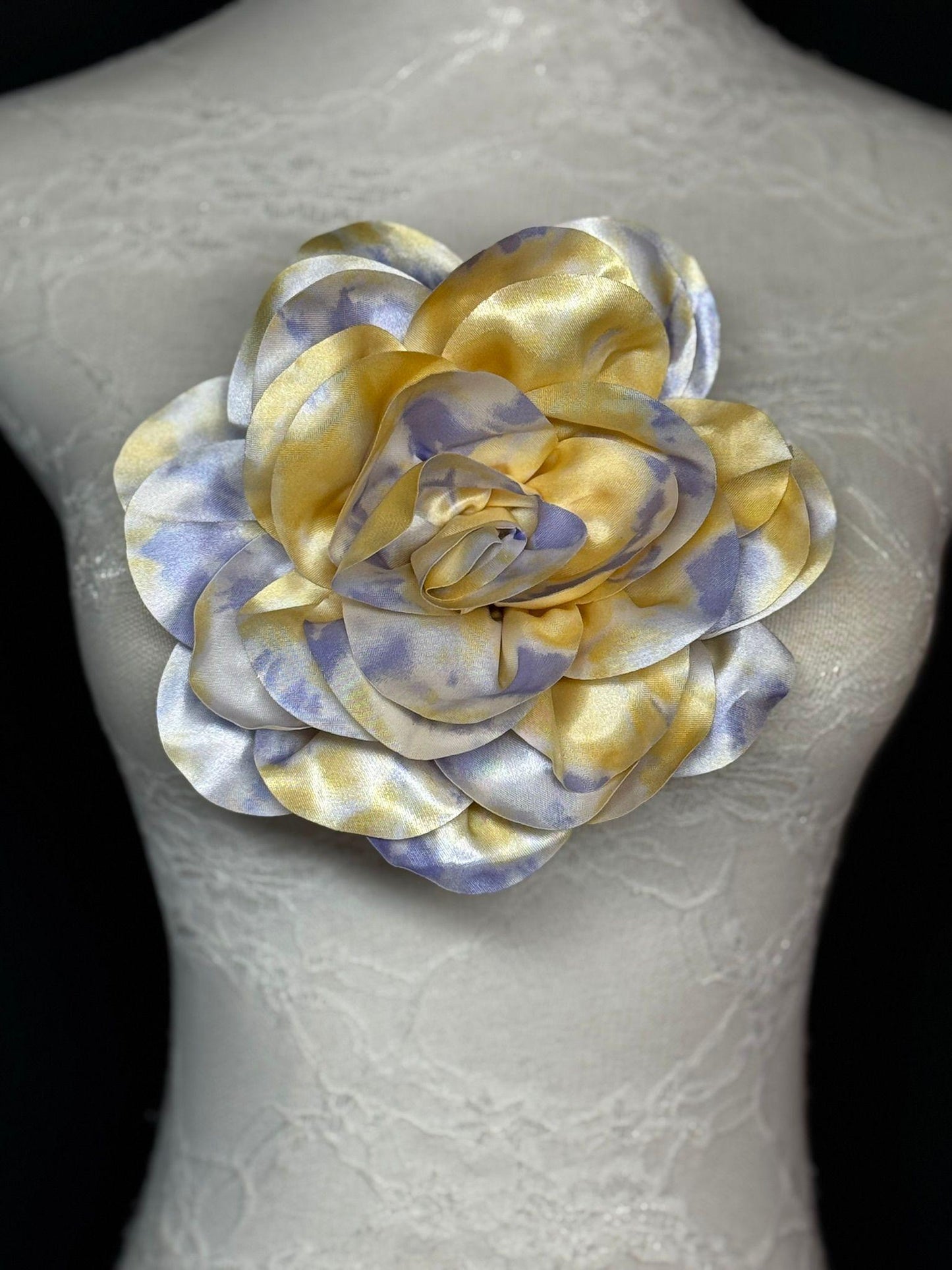 Large Satin Corsage Flower, Handmade 3D Floral Pin, 8", 20cm, 17 Colours