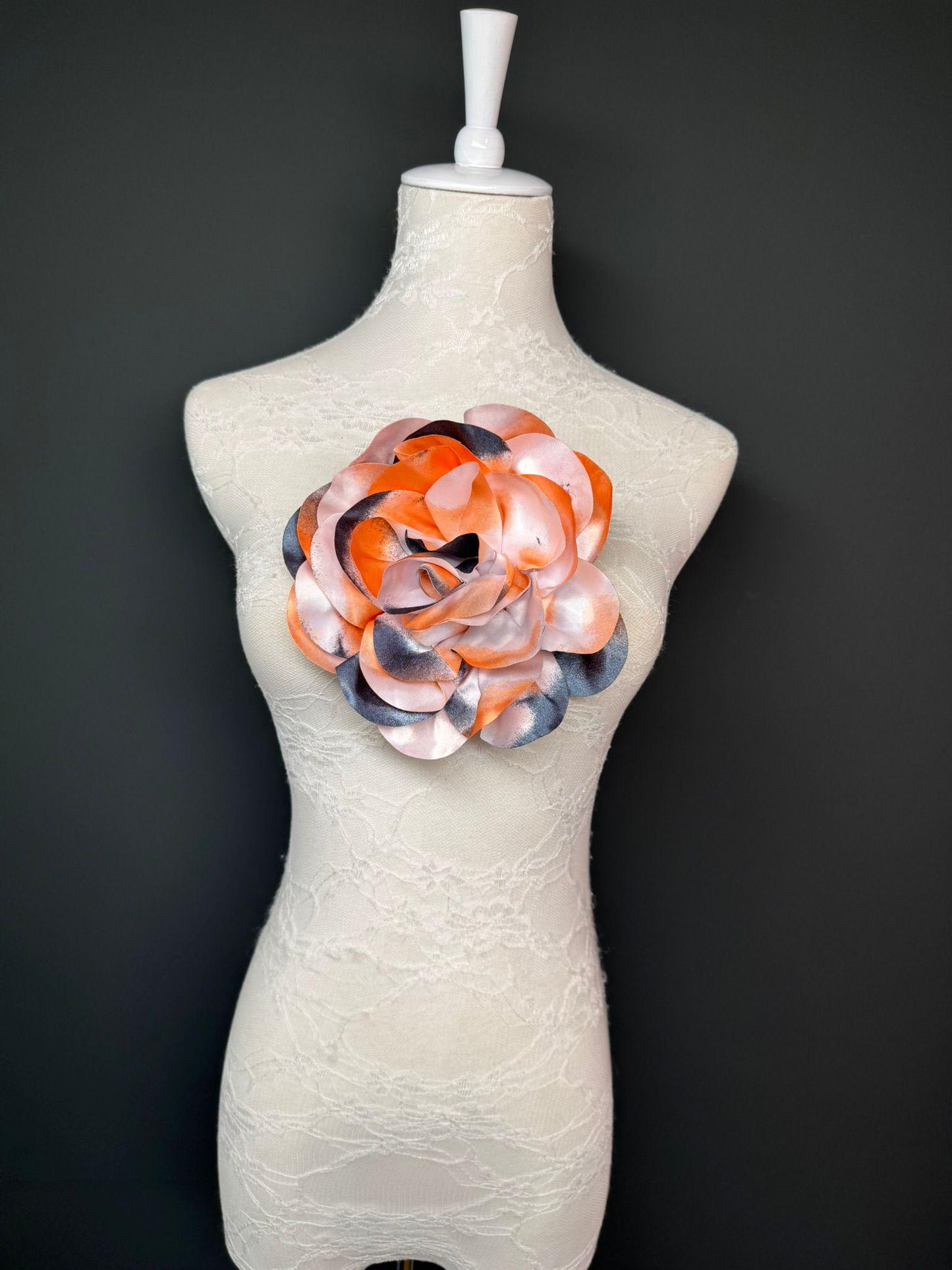 Large Satin Corsage Flower, Handmade 3D Floral Pin, 8", 20cm, 17 Colours